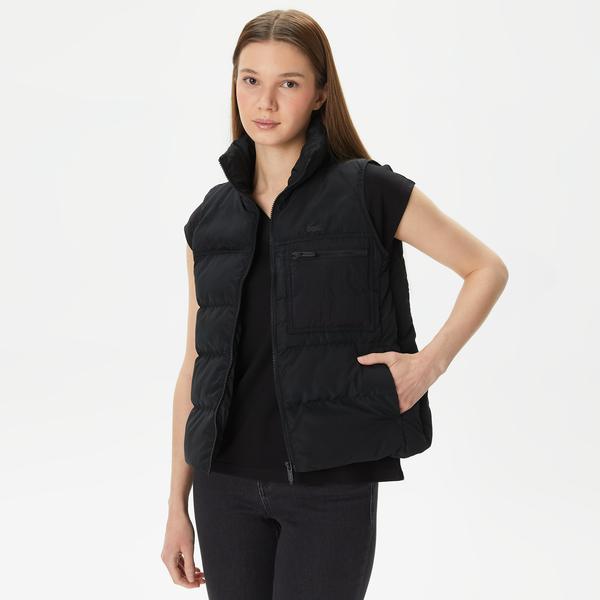 Kadın Dik Yaka Kapitone Siyah Yelek