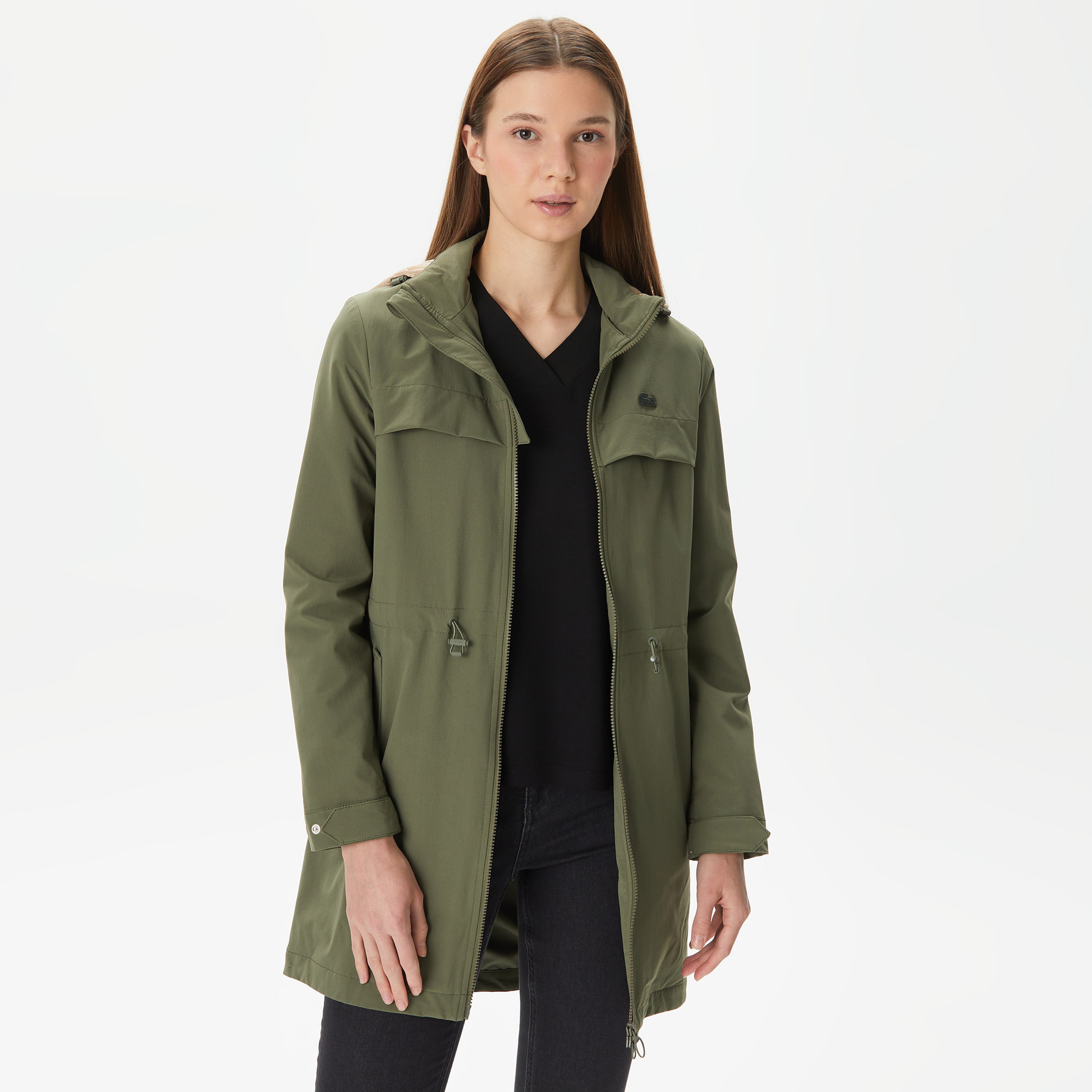 Kadın Kapüşonlu Haki Mont