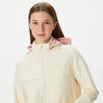 Kadın Kapüşonlu Baskılı Beyaz Mont