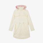 Kadın Kapüşonlu Baskılı Beyaz Mont