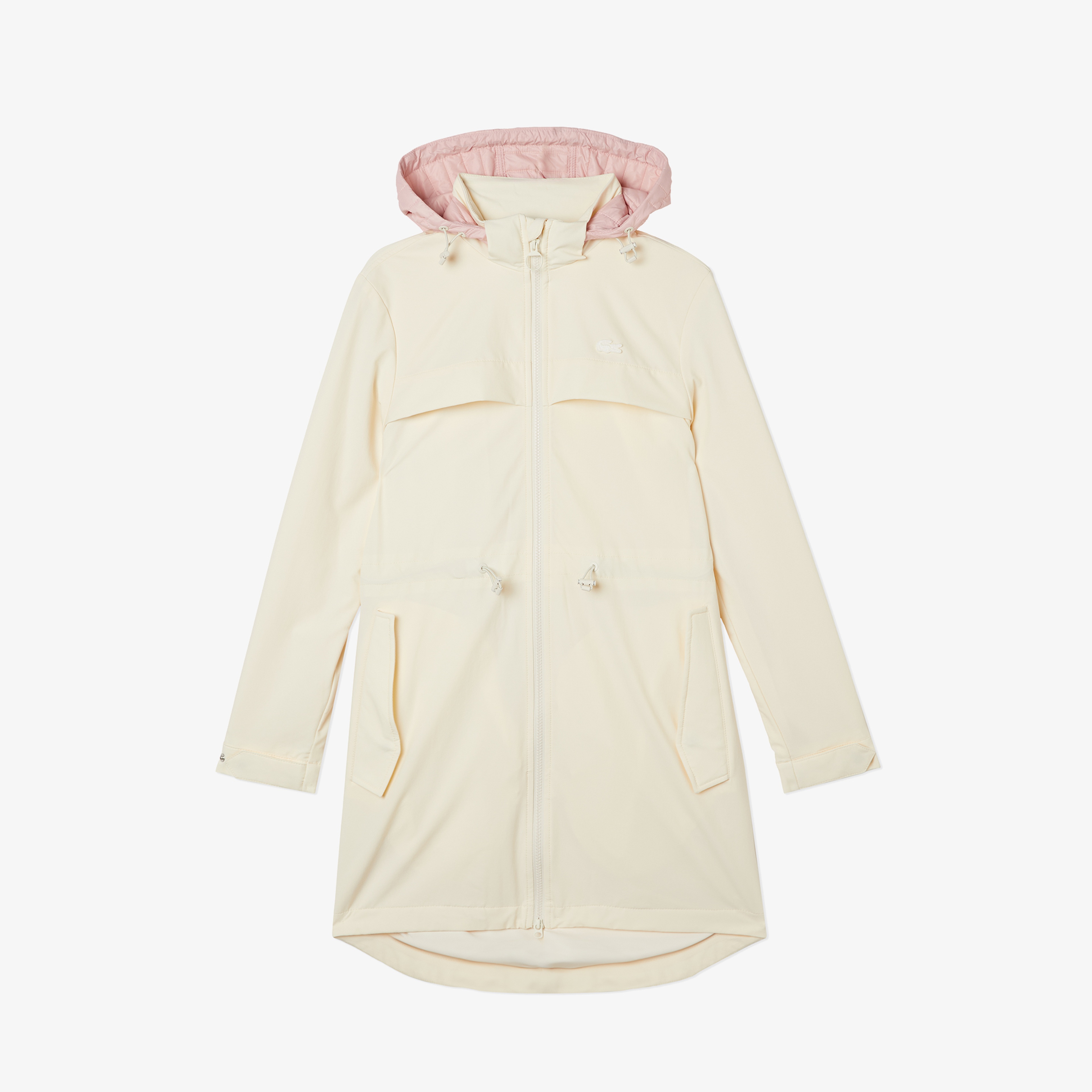 Kadın Kapüşonlu Baskılı Beyaz Mont