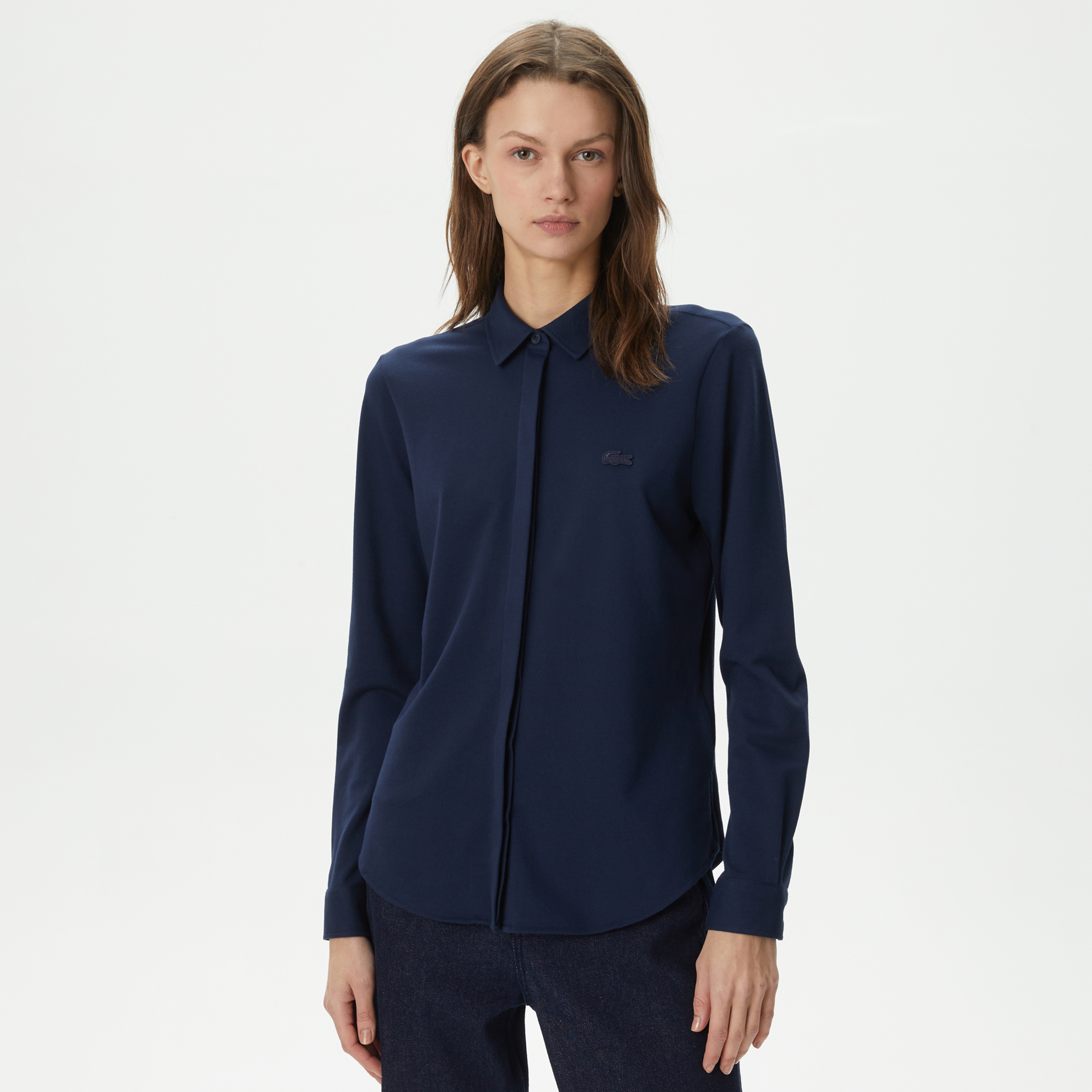 Kadın Slim Fit Organik Pamuk Lacivert Gömlek