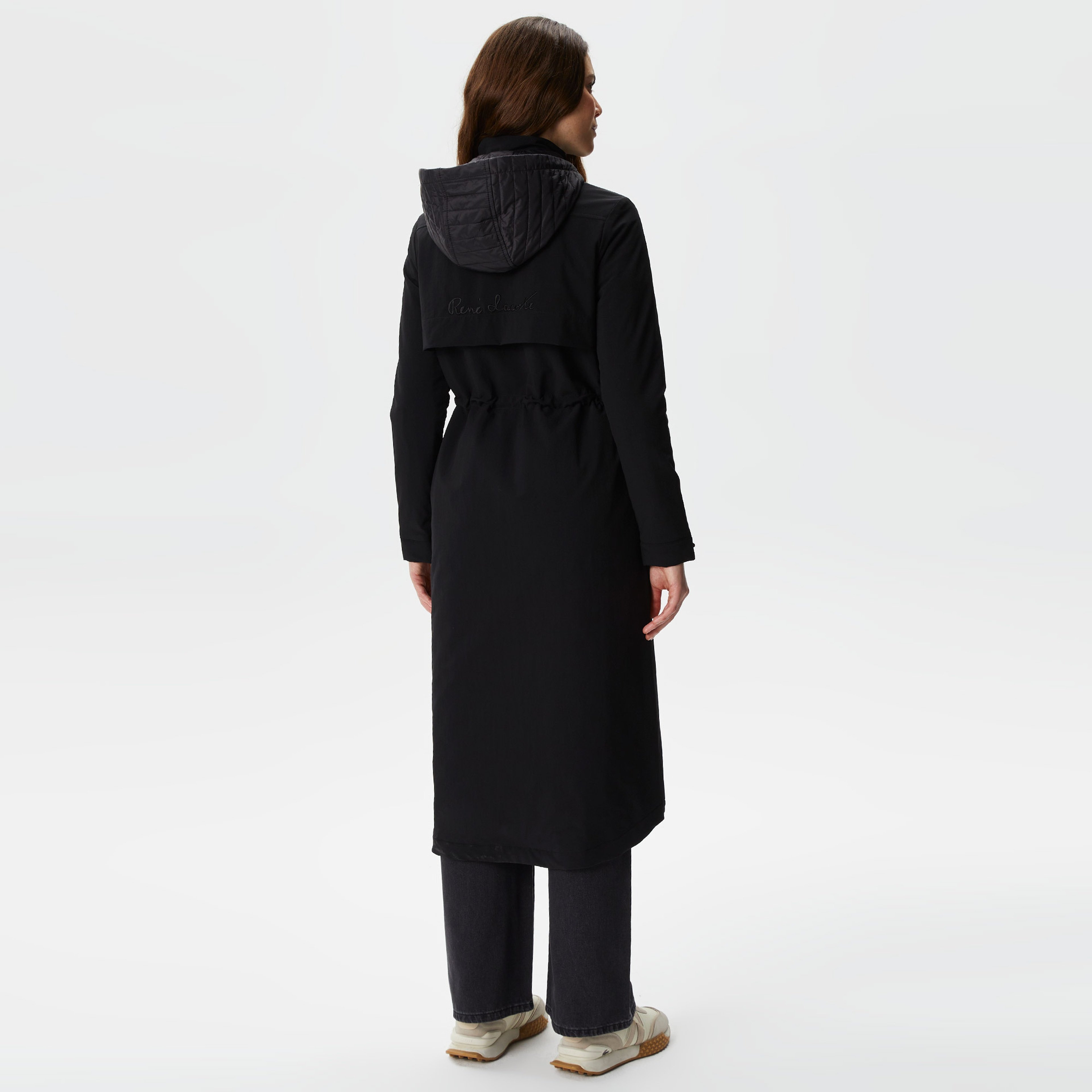 Kadın Kapüşonlu Baskılı Siyah Mont