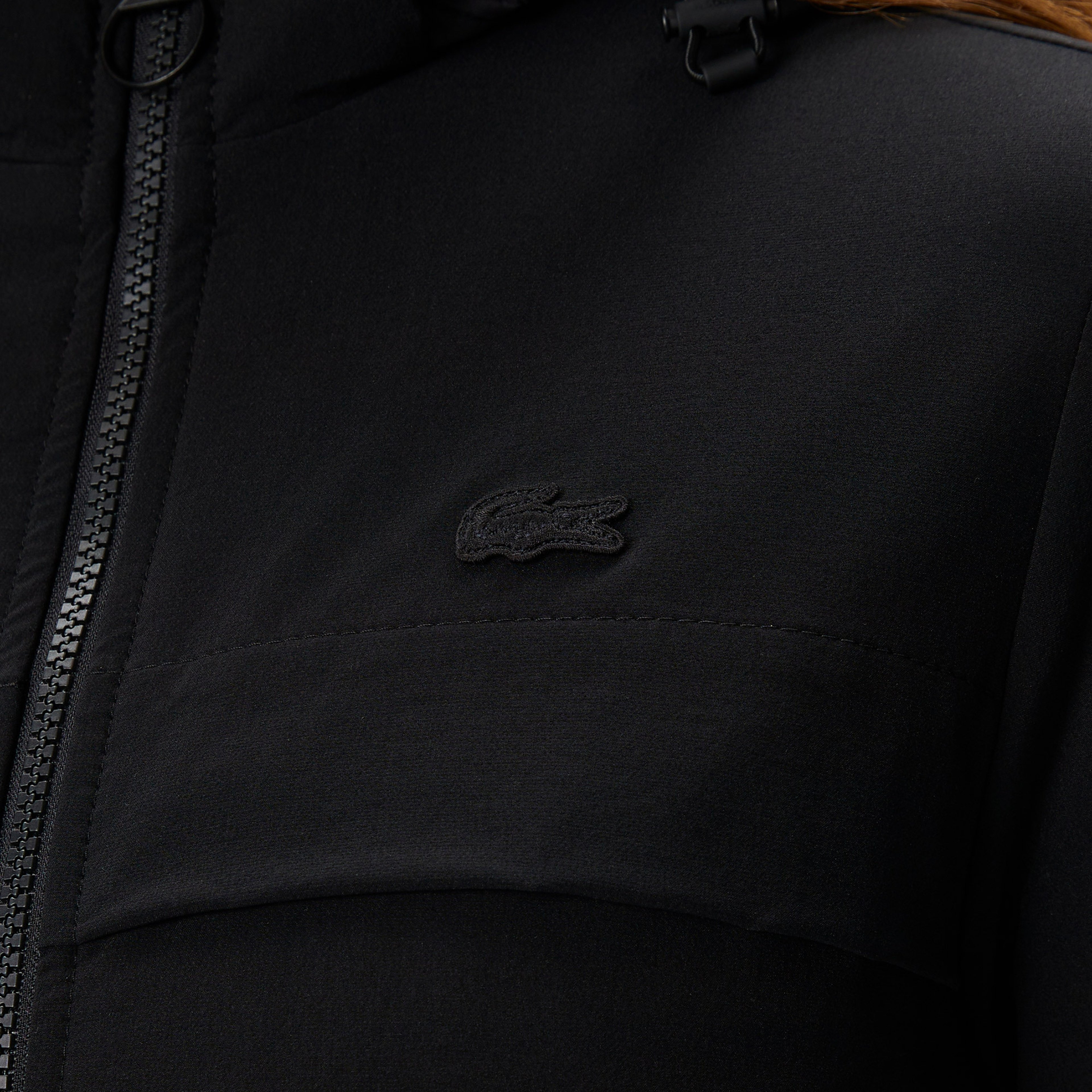 Kadın Kapüşonlu Baskılı Siyah Mont