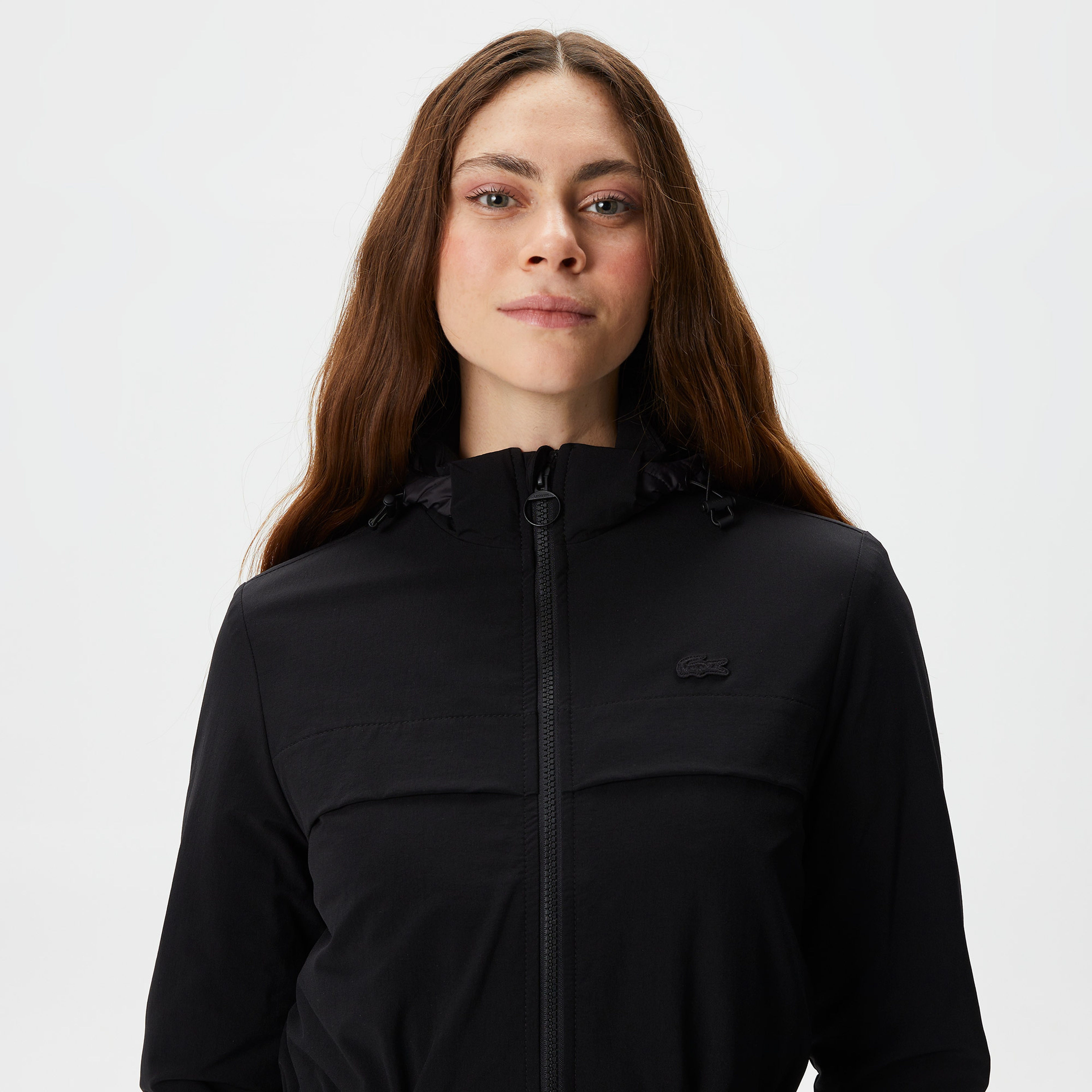 Kadın Kapüşonlu Baskılı Siyah Mont