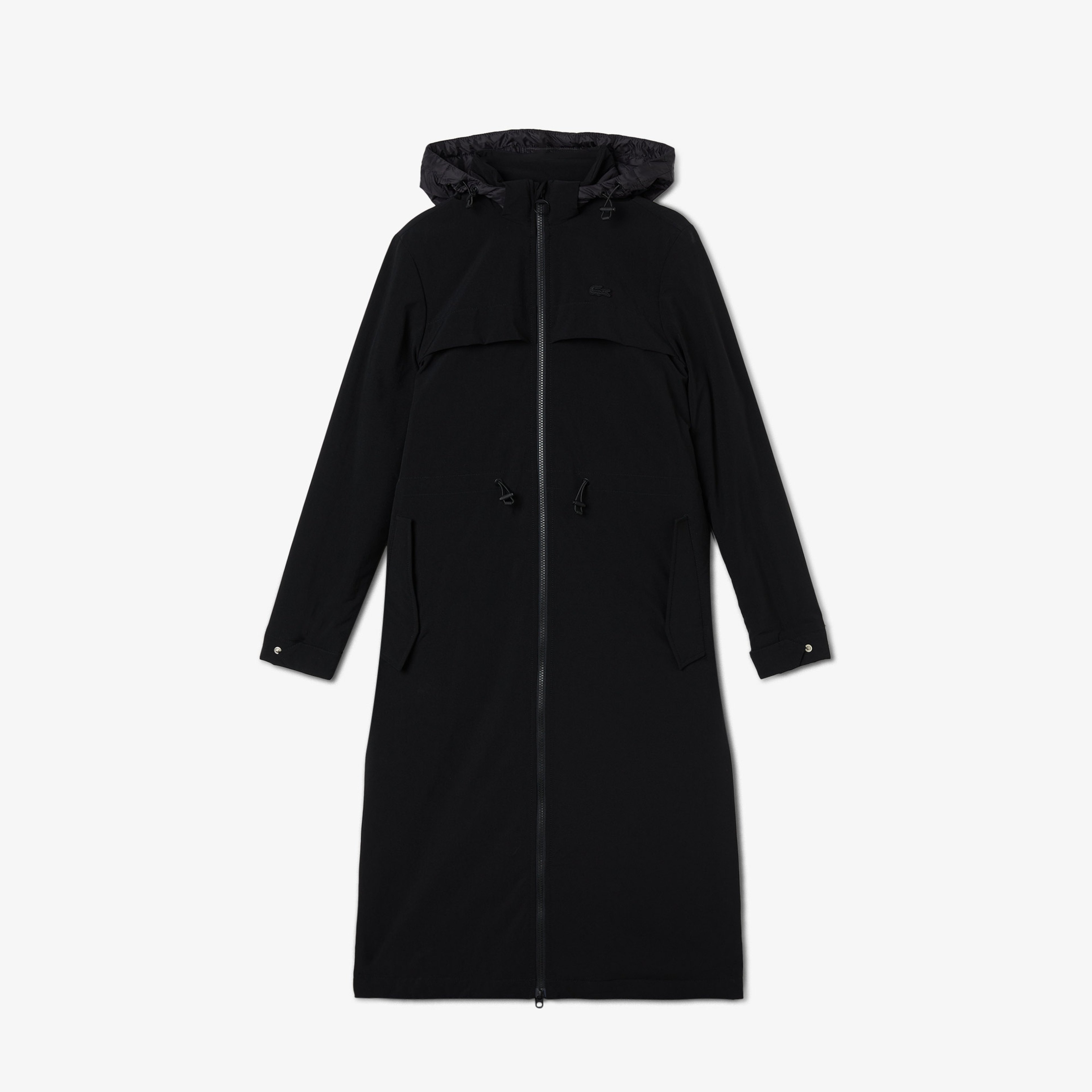 Kadın Kapüşonlu Baskılı Siyah Mont