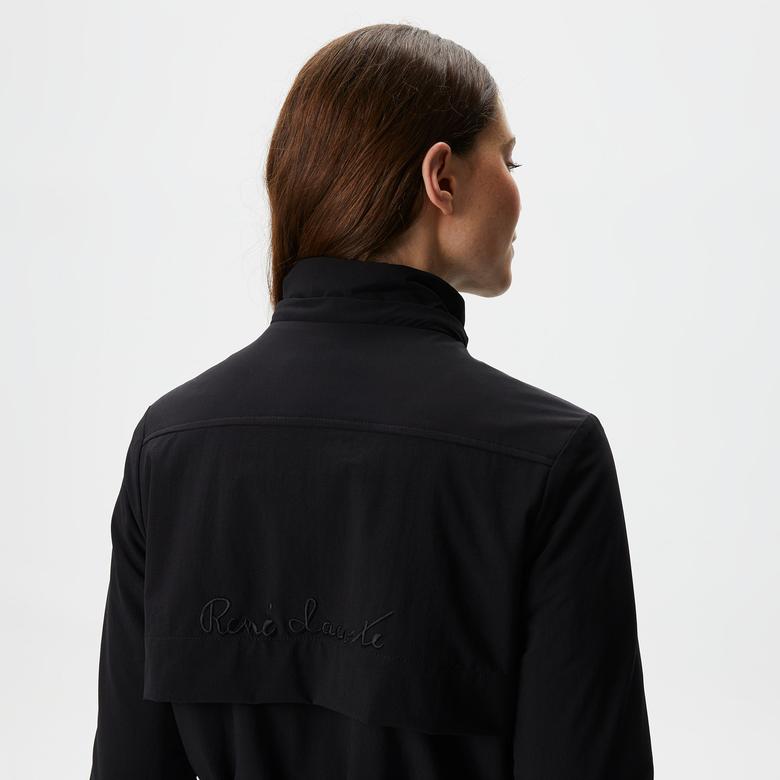 Kadın Kapüşonlu Baskılı Siyah Mont