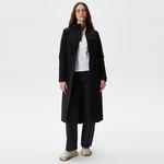 Kadın Kapüşonlu Baskılı Siyah Mont