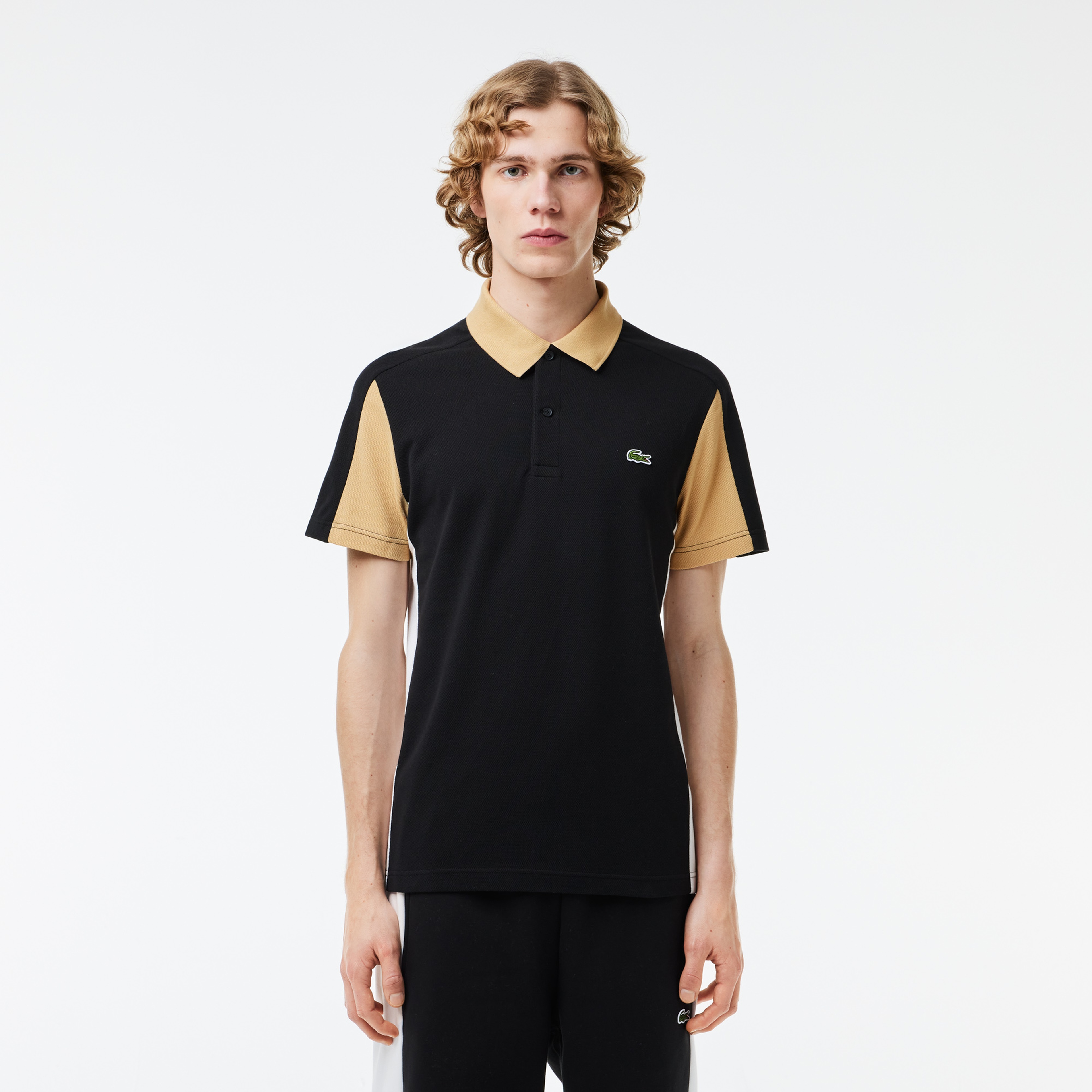 Erkek Regular Fit Renk Bloklu Siyah Polo