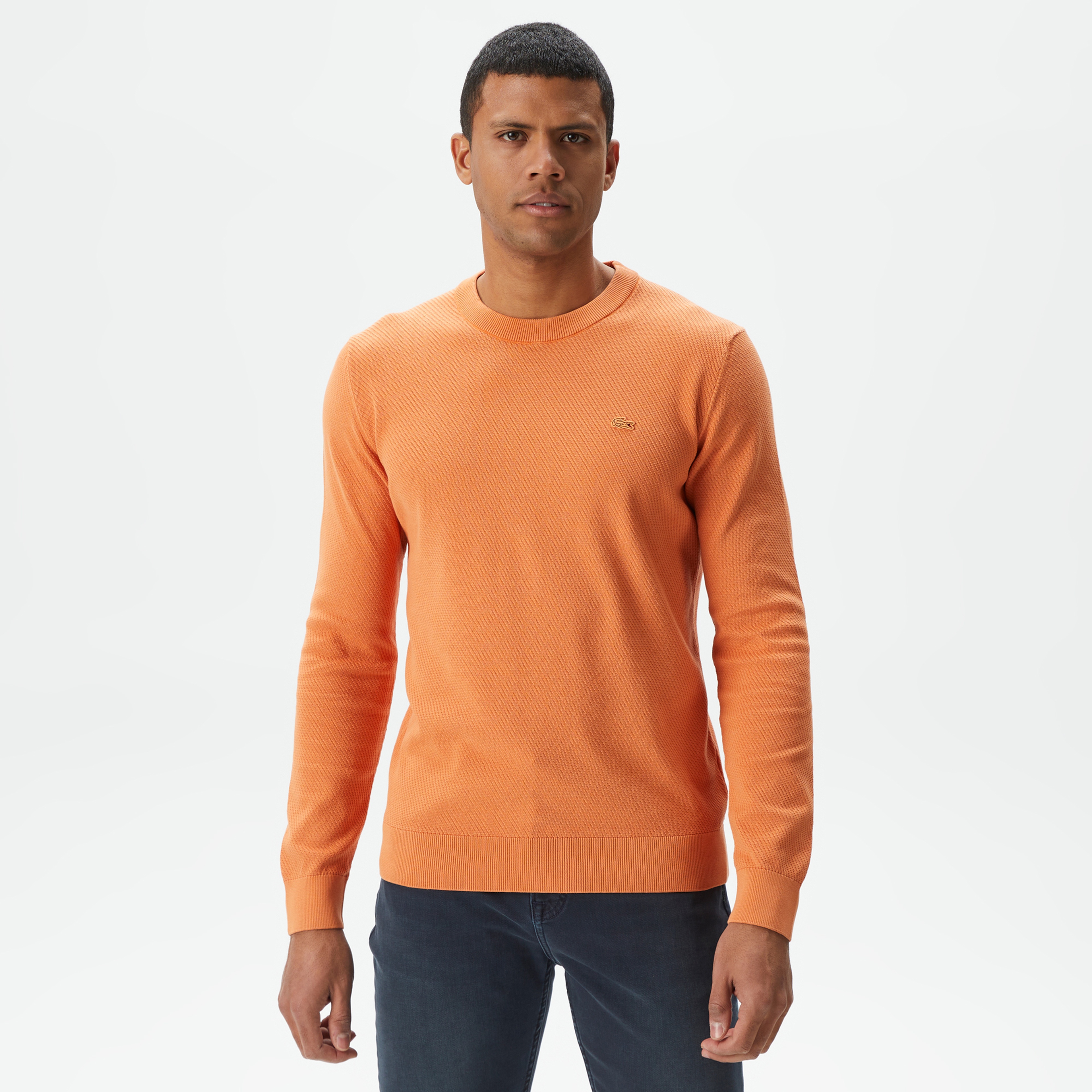 Erkek Regular Fit Bisiklet Yaka Turuncu Kazak