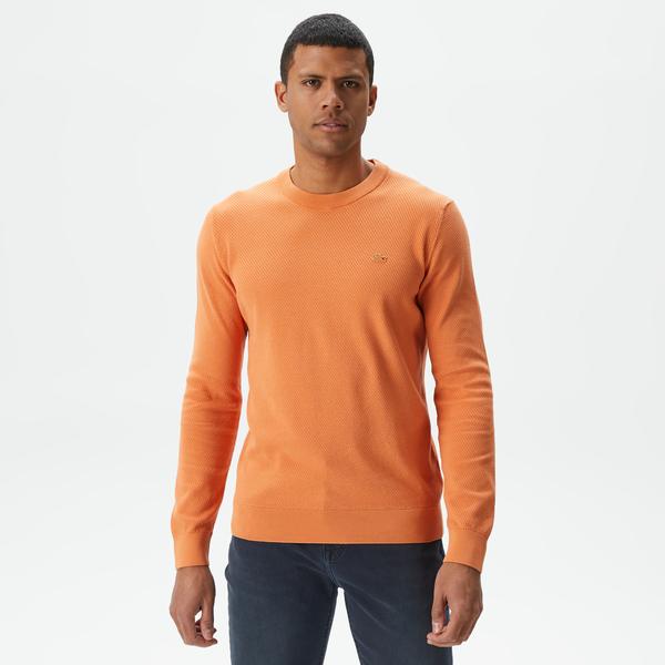 Erkek Regular Fit Bisiklet Yaka Turuncu Kazak