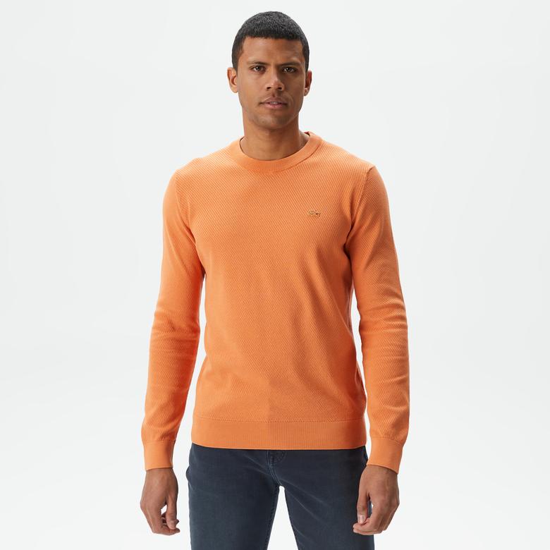 Erkek Regular Fit Bisiklet Yaka Turuncu Kazak