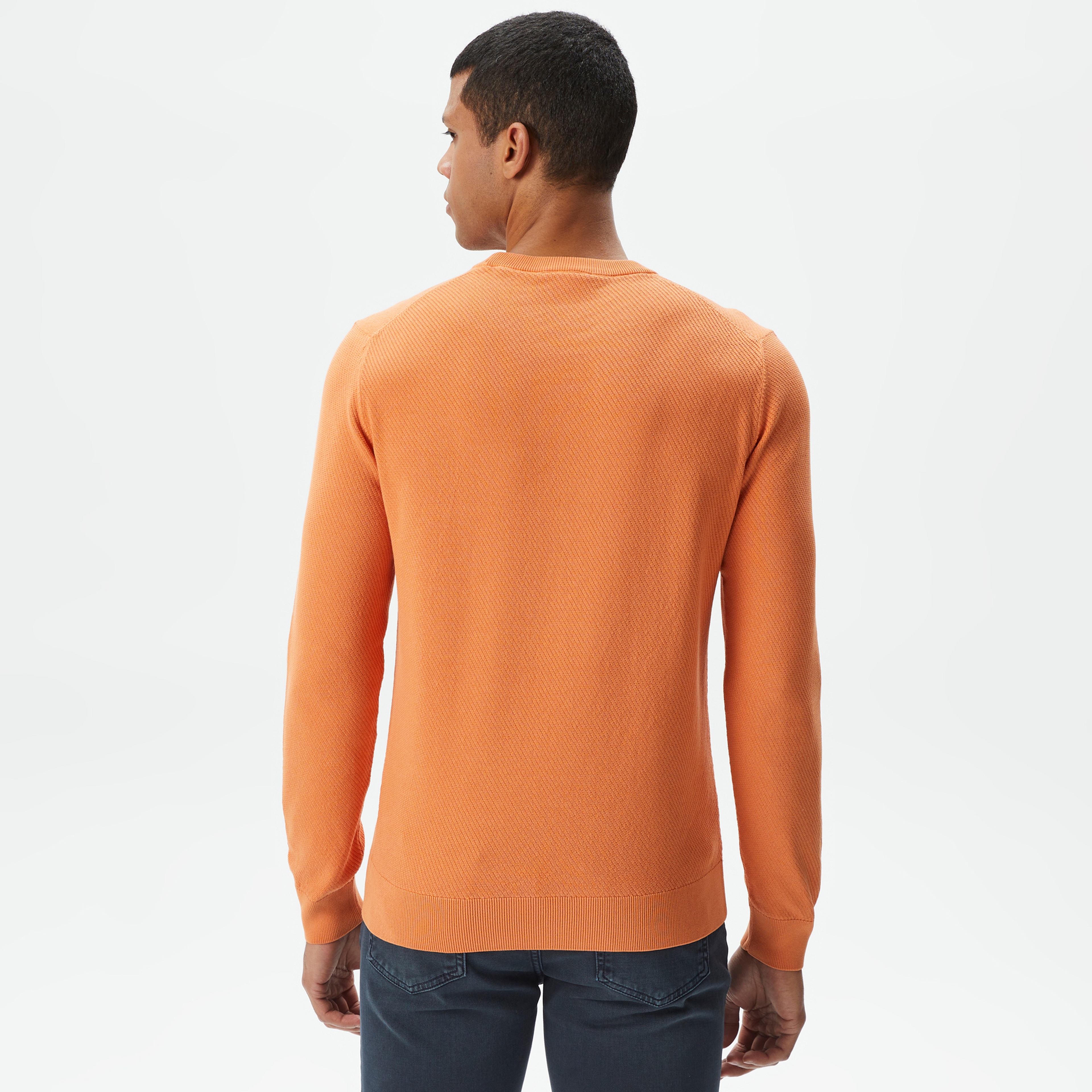 Erkek Regular Fit Bisiklet Yaka Turuncu Kazak