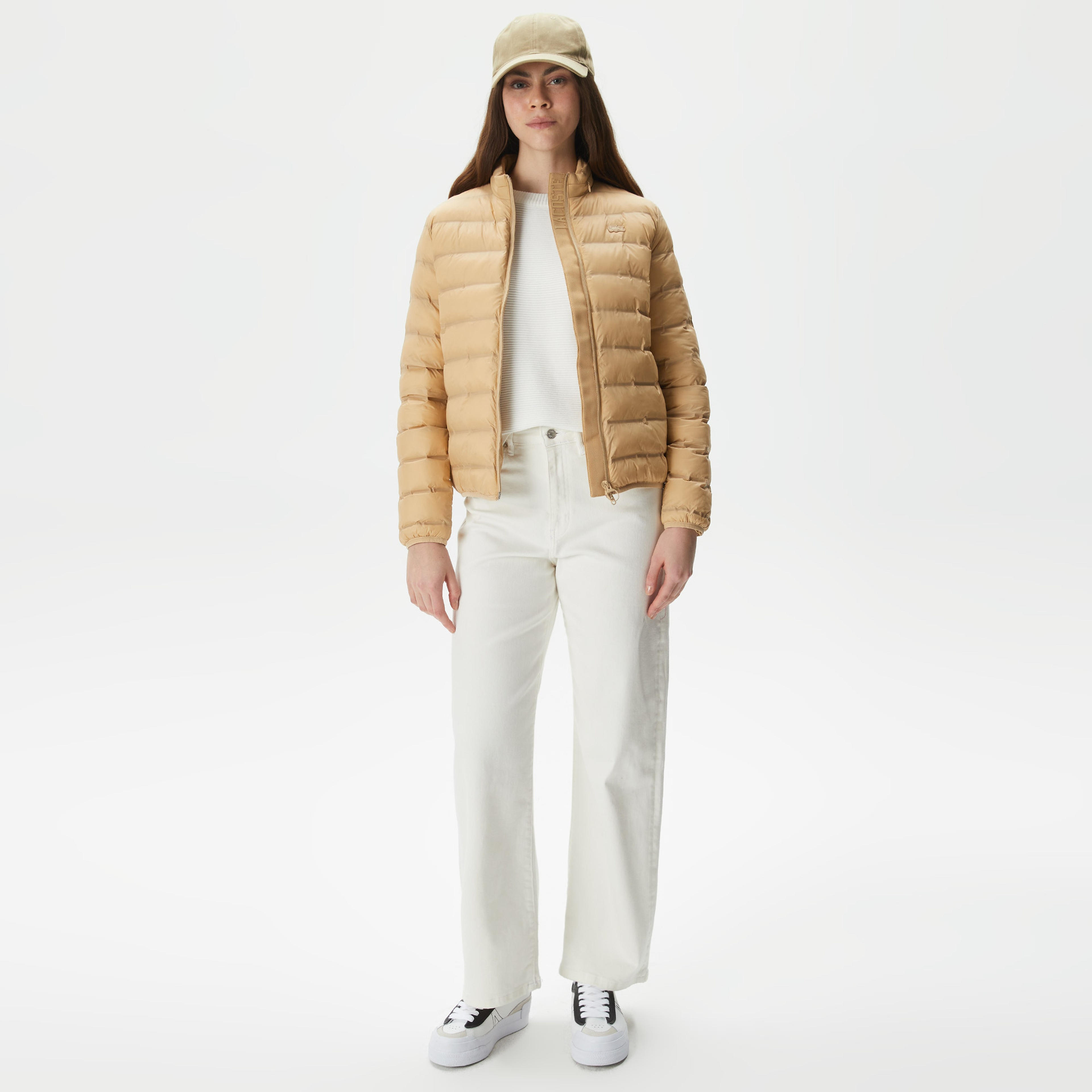 Kadın Dik Yaka Kapitone Bej Mont