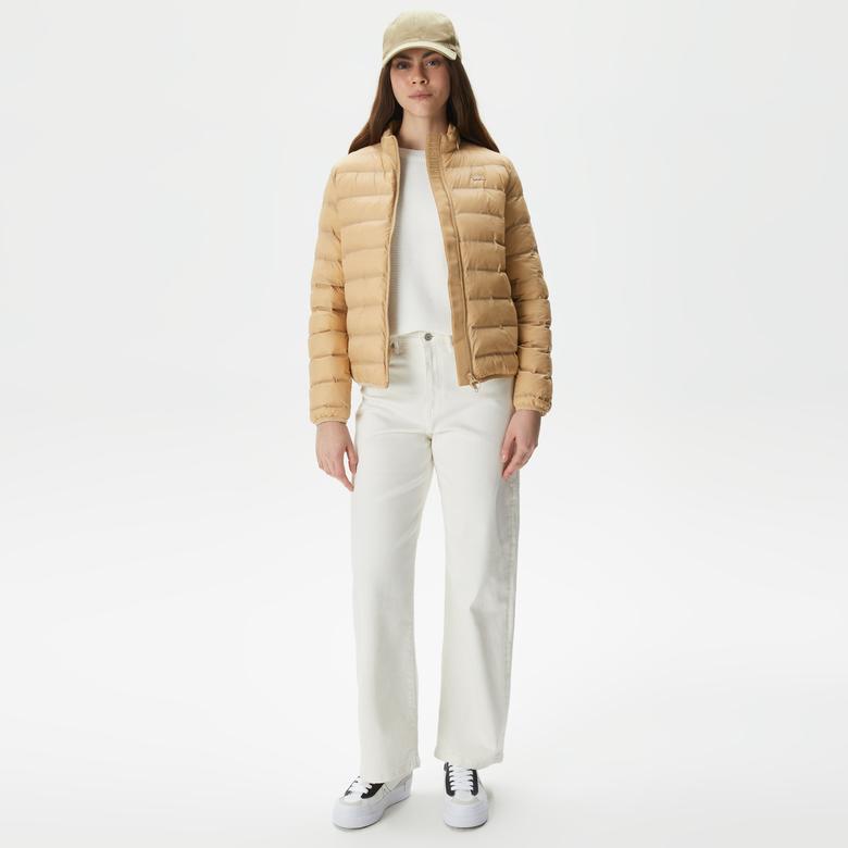 Kadın Dik Yaka Kapitone Bej Mont