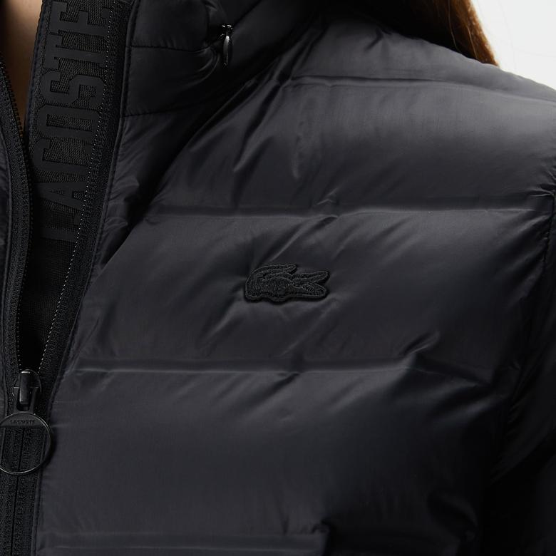 Kadın Dik Yaka Kapitone Siyah Mont