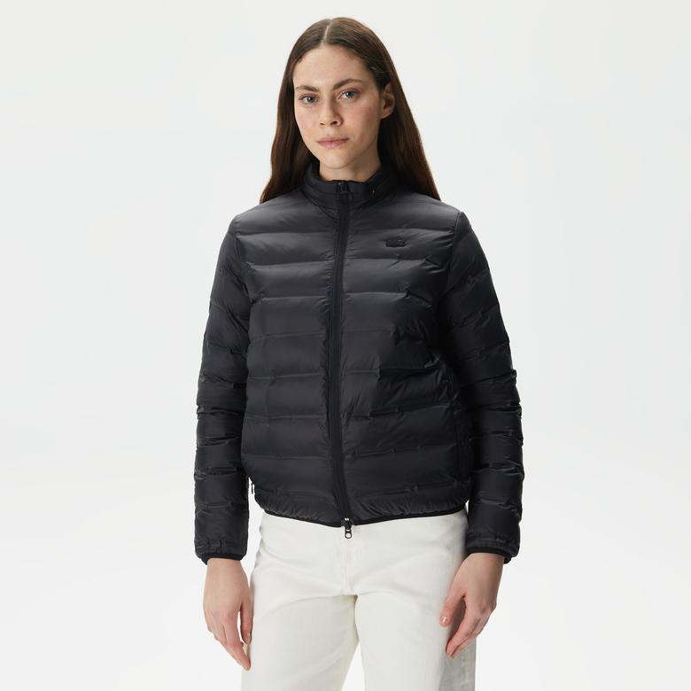 Kadın Dik Yaka Kapitone Siyah Mont