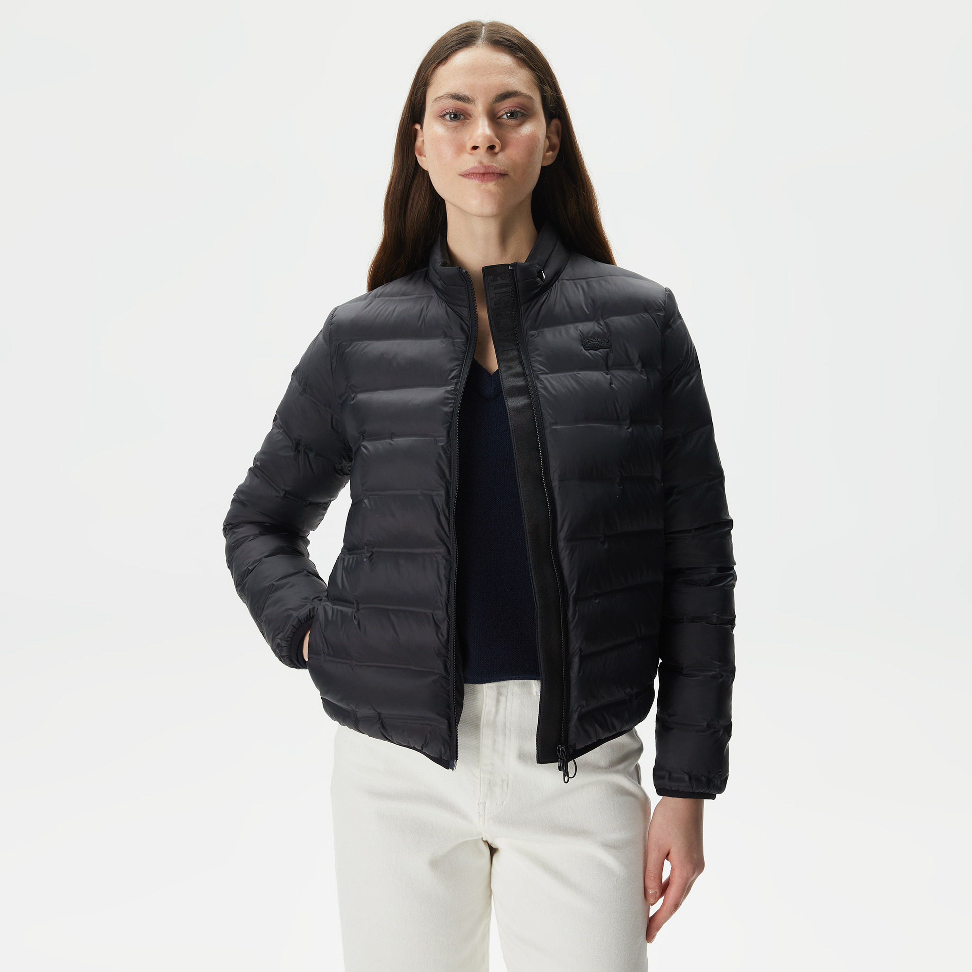 Kadın Dik Yaka Kapitone Siyah Mont