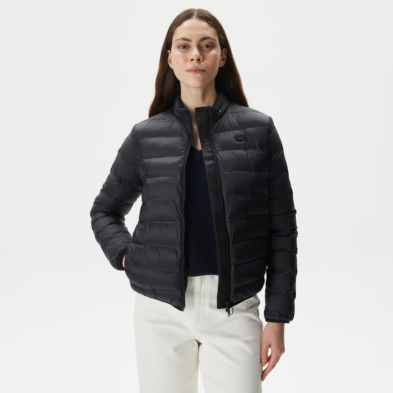 Kadın Dik Yaka Kapitone Siyah Mont