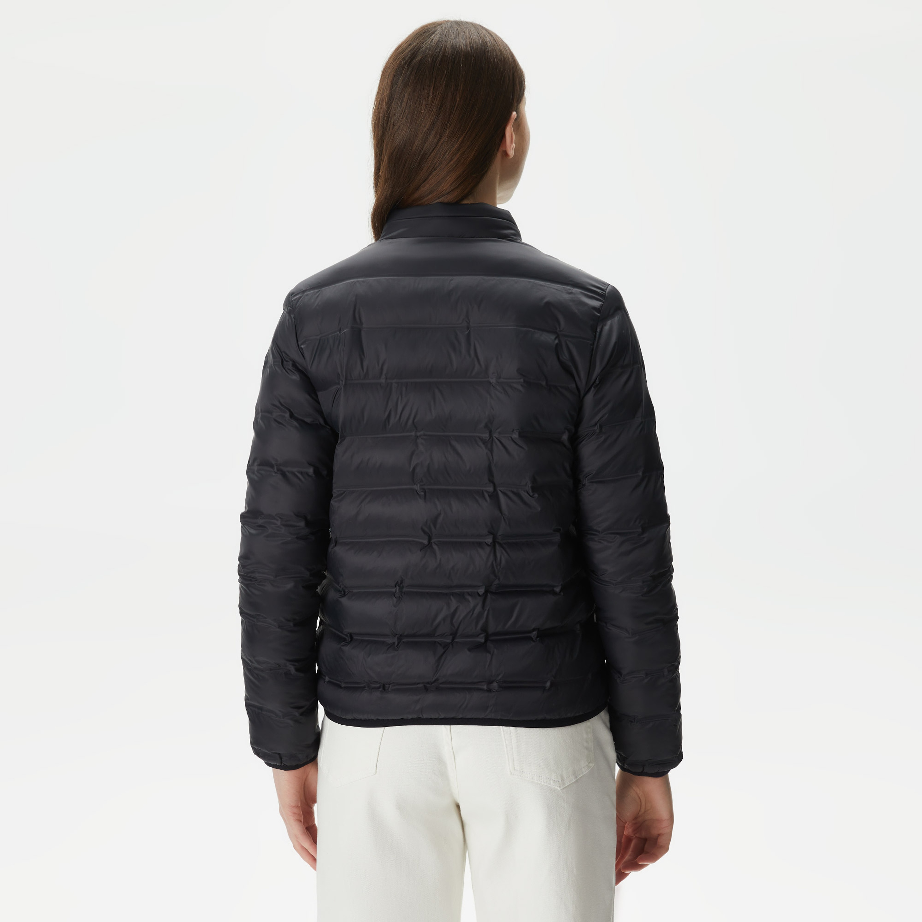 Kadın Dik Yaka Kapitone Siyah Mont