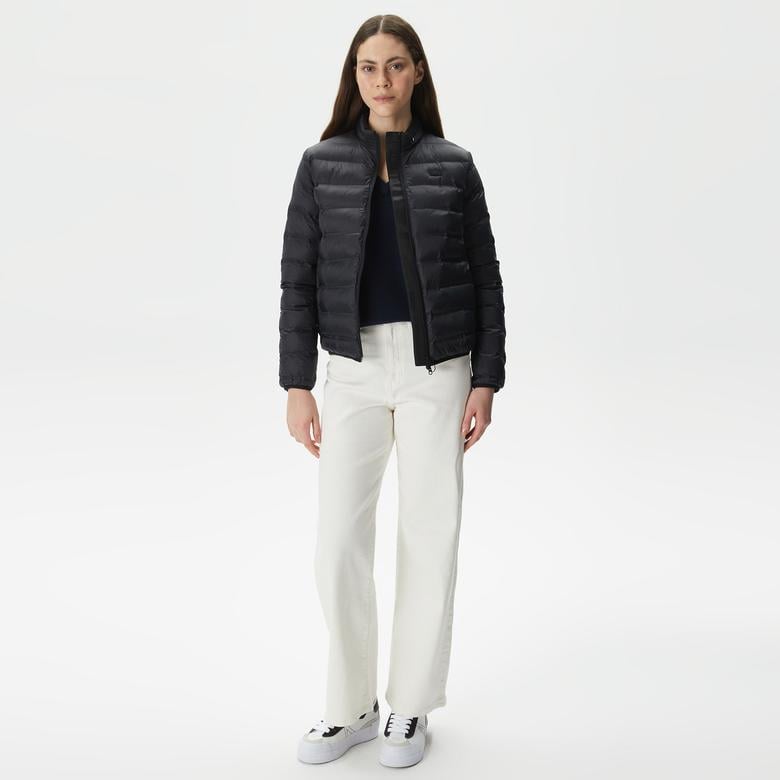 Kadın Dik Yaka Kapitone Siyah Mont