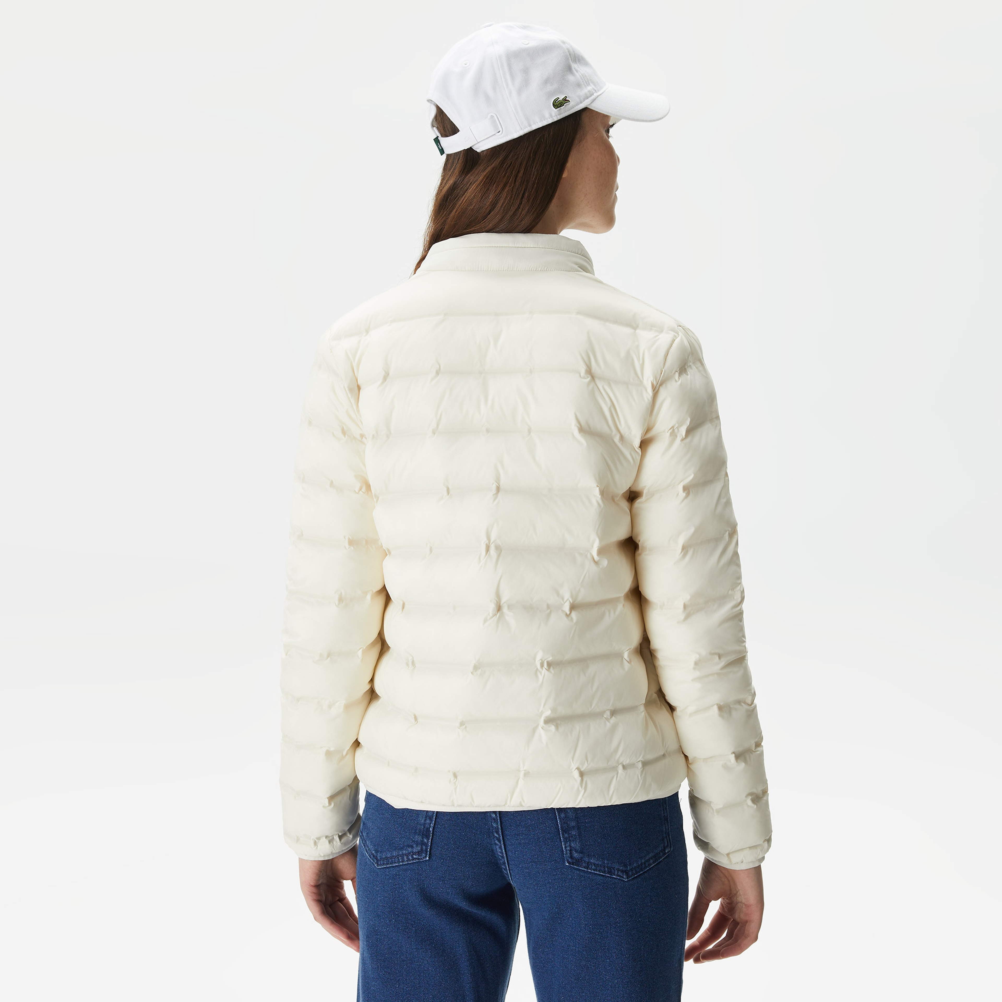 Lacoste Kadın Dik Yaka Kapitone Beyaz Mont