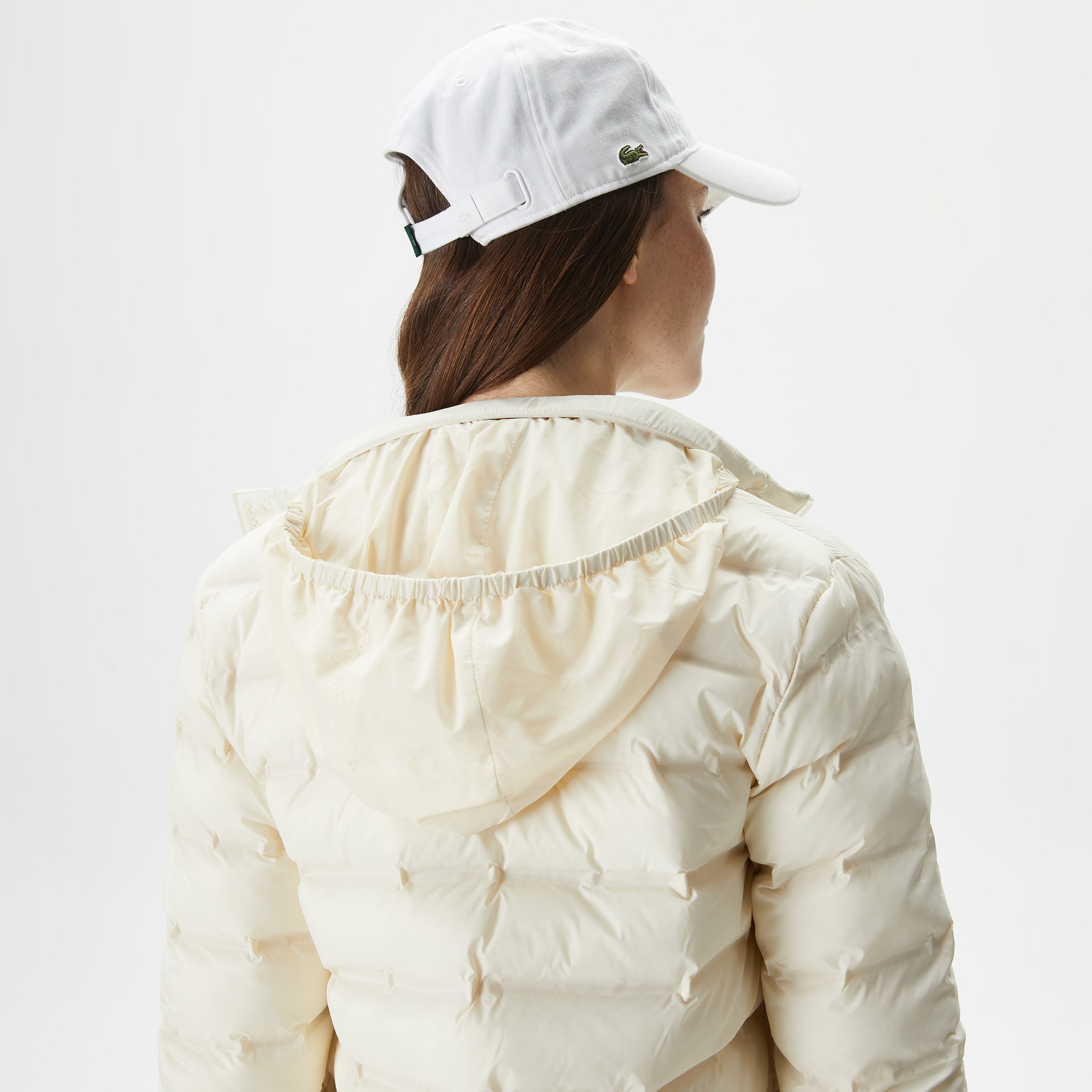 Lacoste Kadın Dik Yaka Kapitone Beyaz Mont