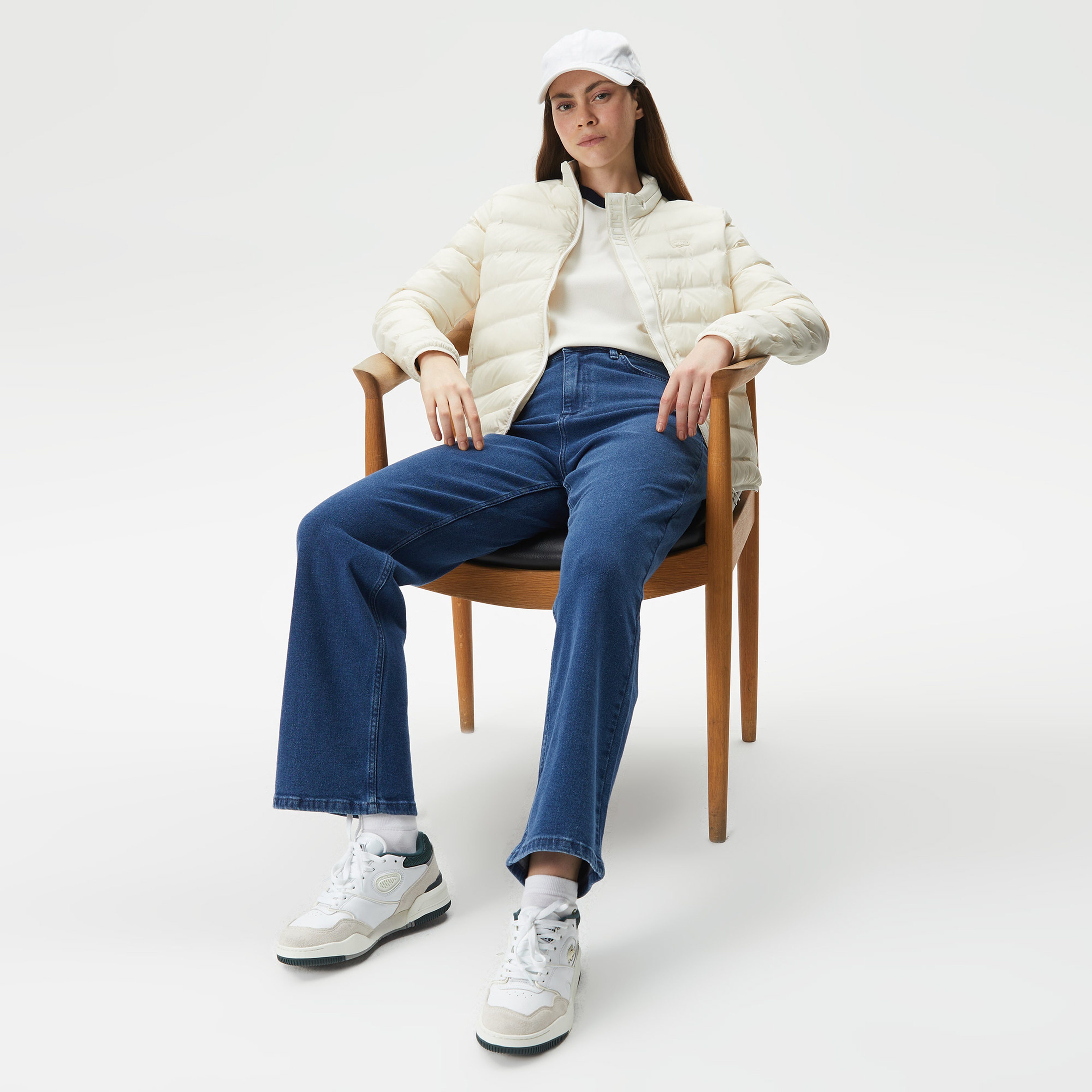 Lacoste Kadın Dik Yaka Kapitone Beyaz Mont