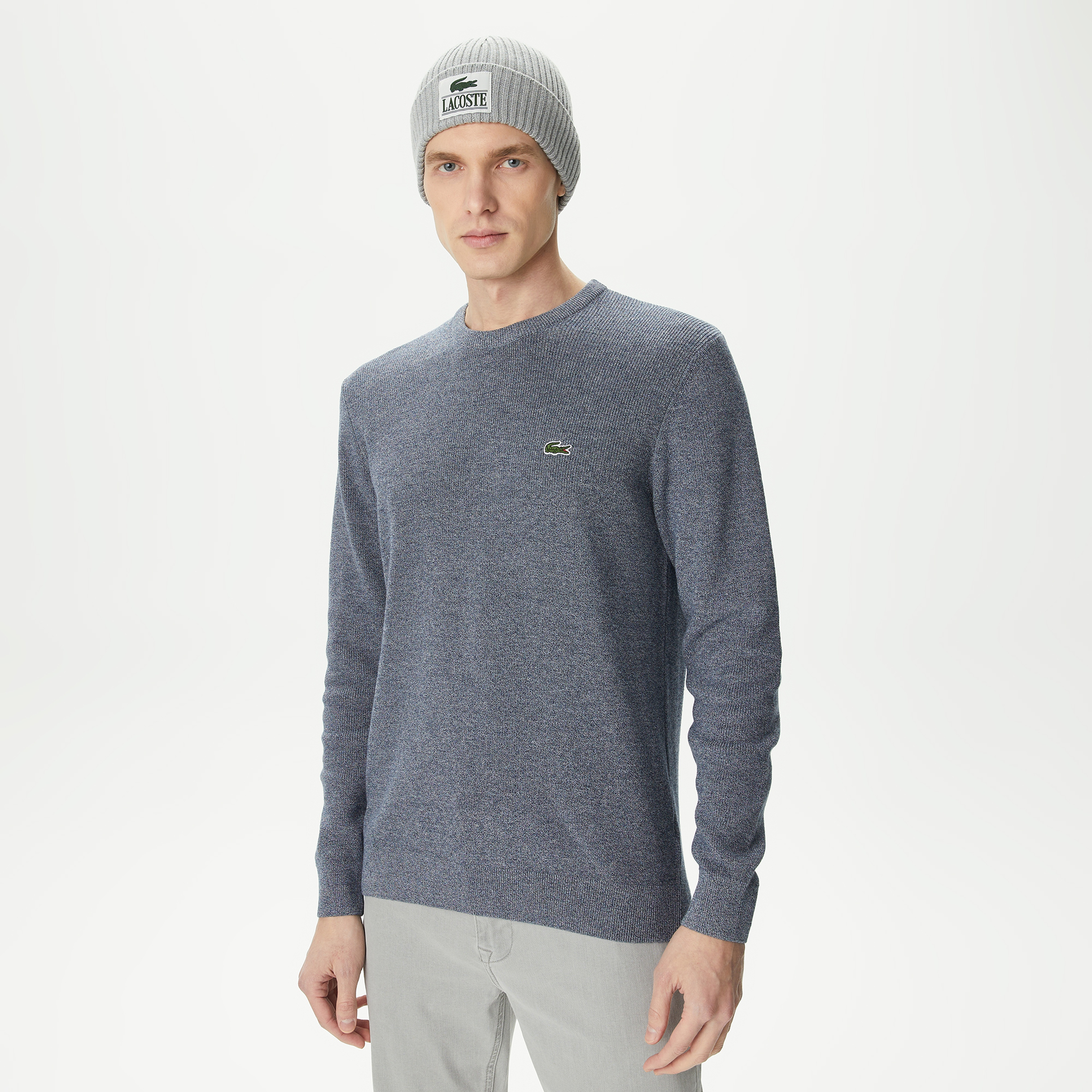 Erkek Regular Fit Bisiklet Yaka Gri Kazak