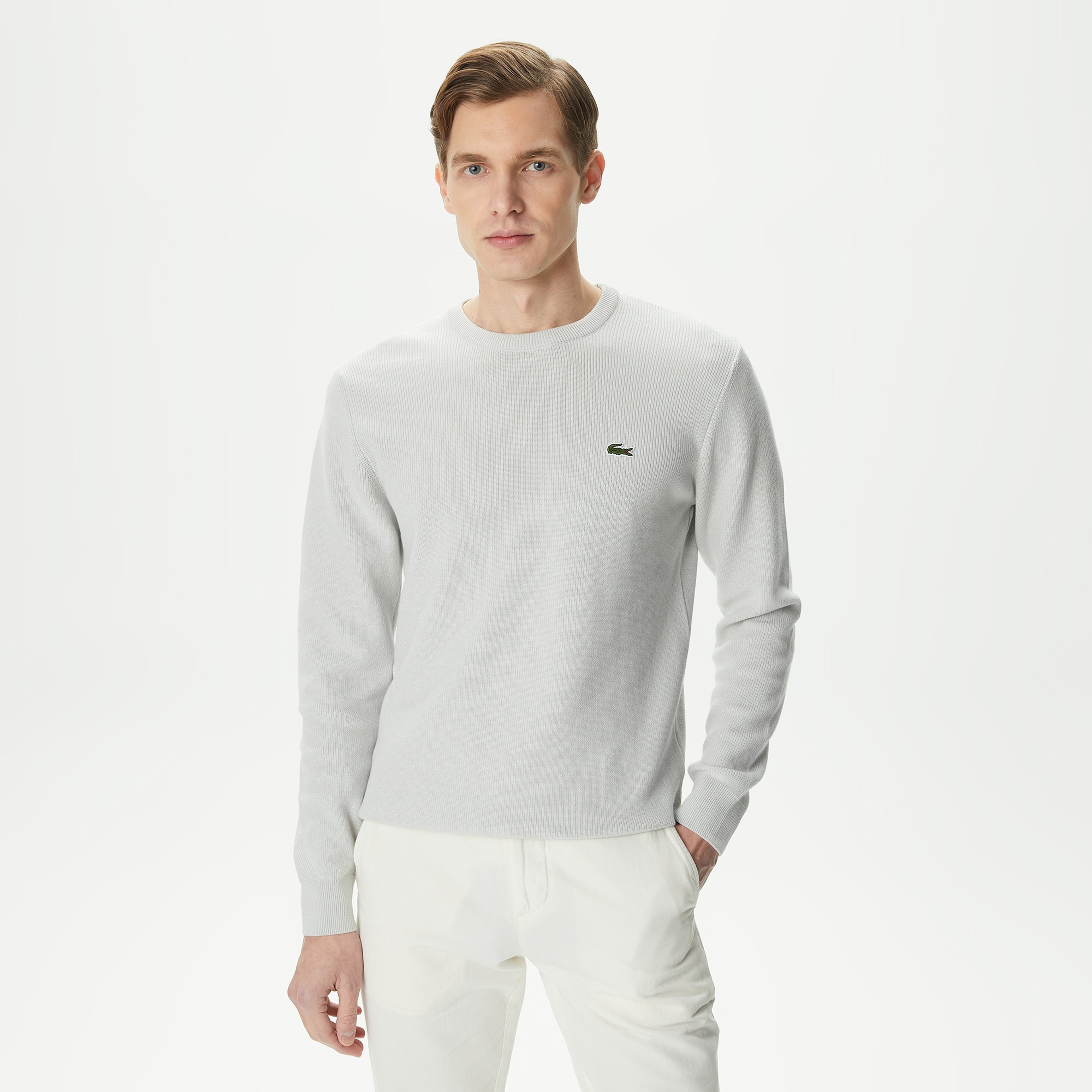 Erkek Regular Fit Bisiklet Yaka Gri Kazak