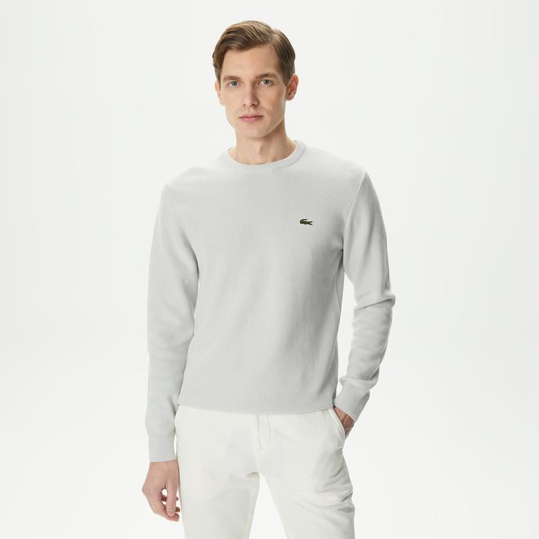 Erkek Regular Fit Bisiklet Yaka Gri Kazak