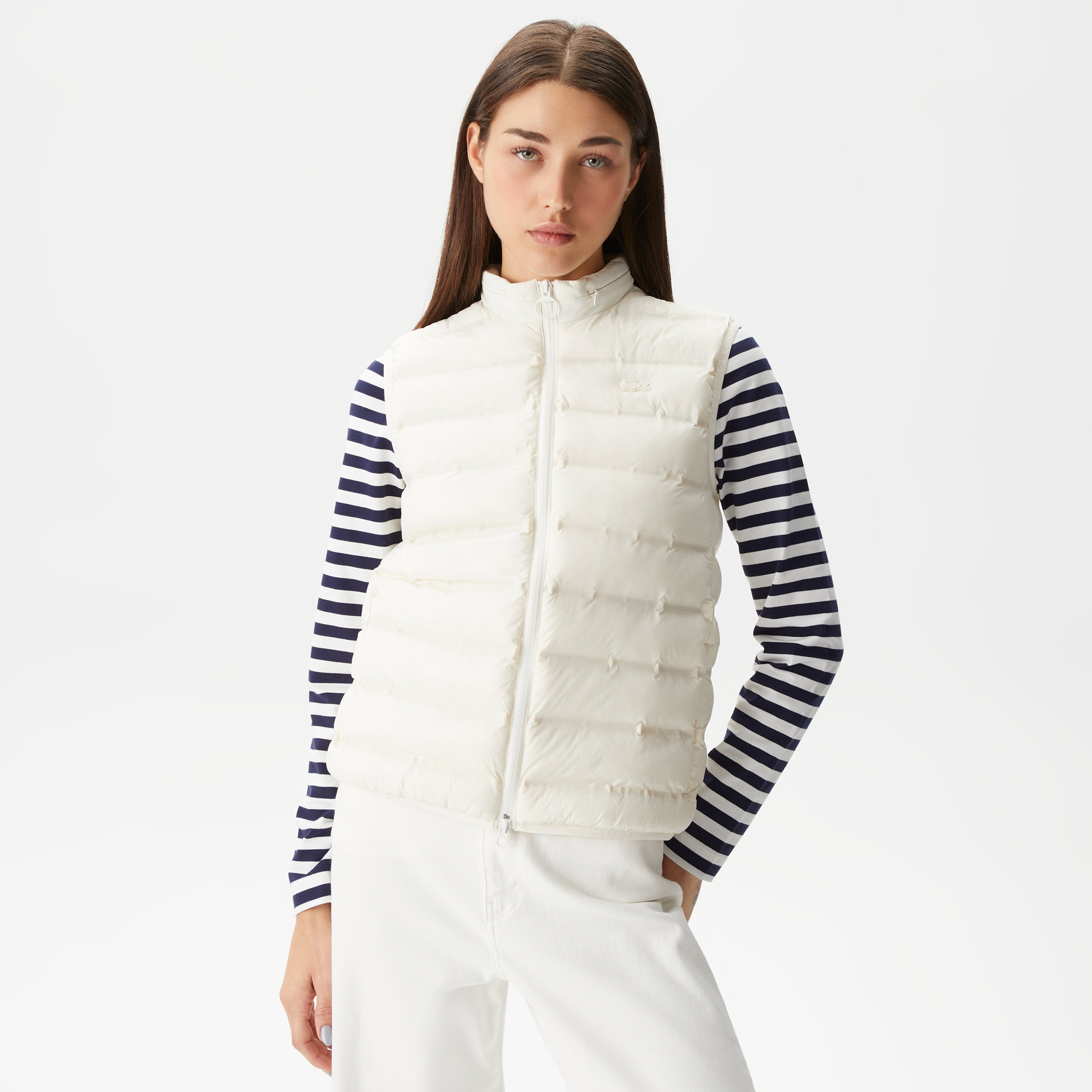 Kadın Dik Yaka Kapitone Beyaz Yelek