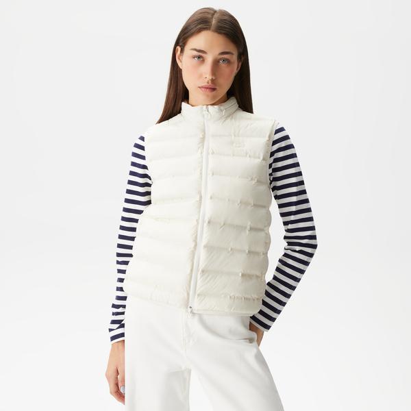 Kadın Dik Yaka Kapitone Beyaz Yelek