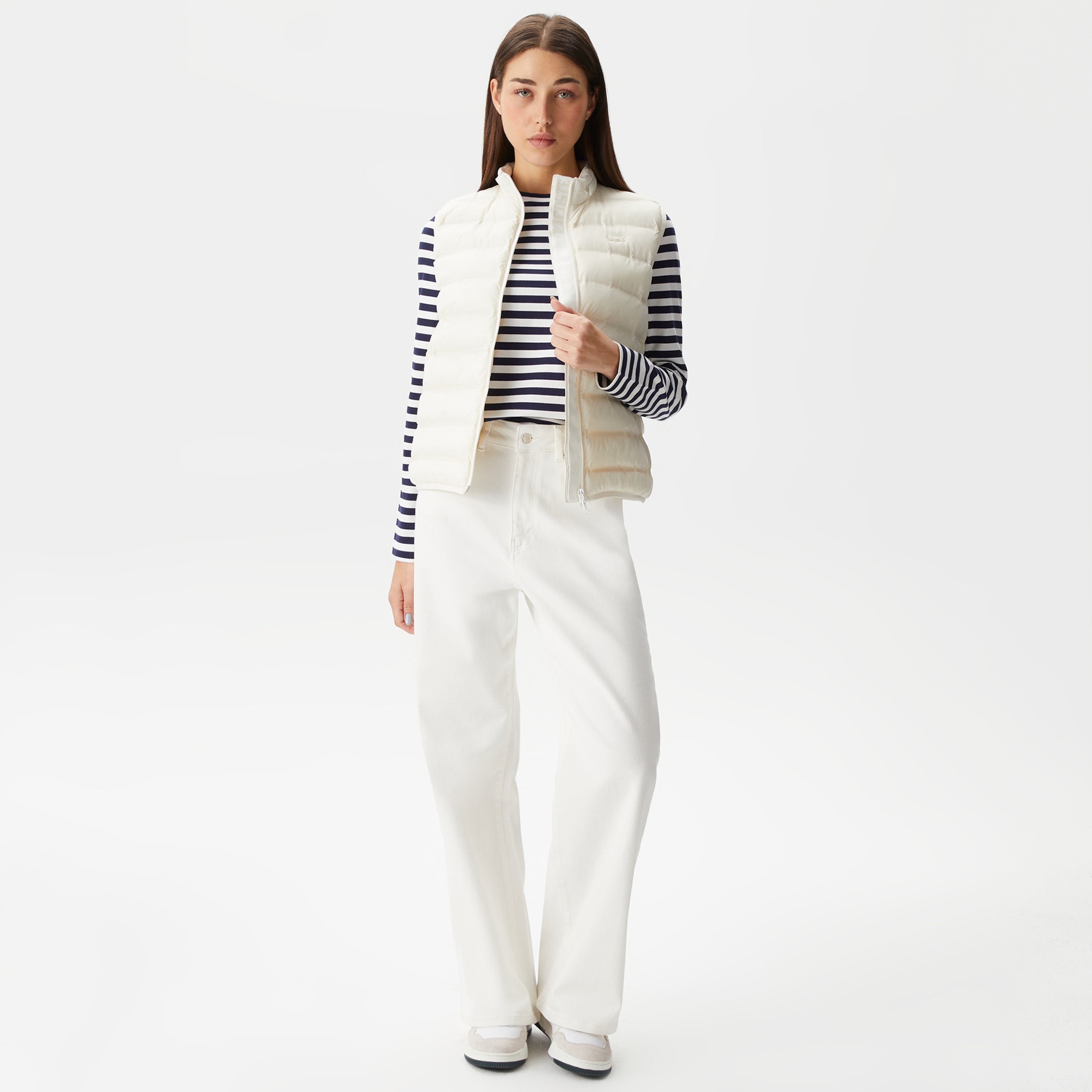 Kadın Dik Yaka Kapitone Beyaz Yelek