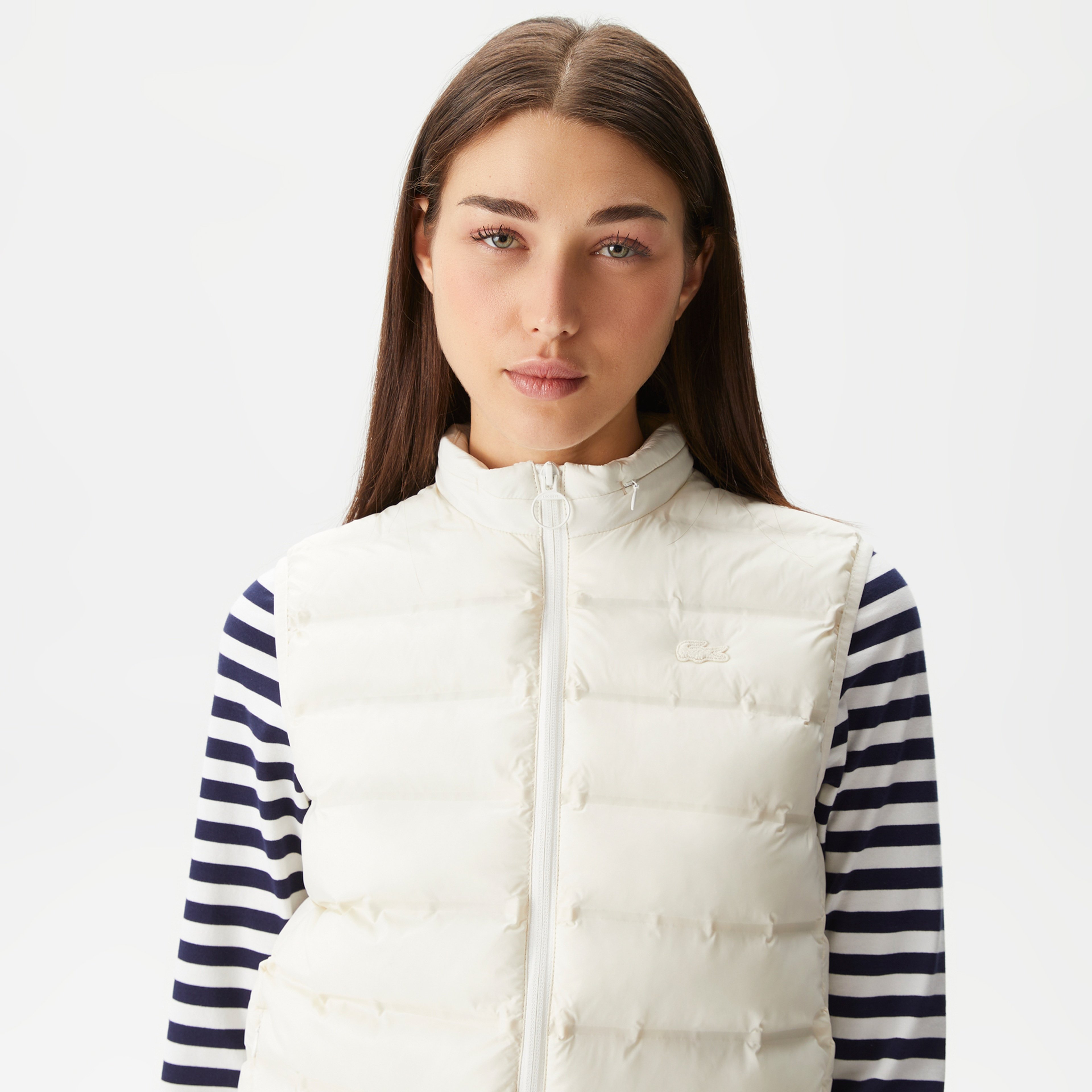 Kadın Dik Yaka Kapitone Beyaz Yelek