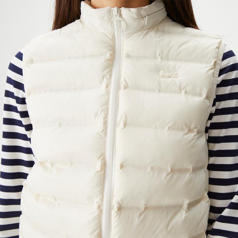 Kadın Dik Yaka Kapitone Beyaz Yelek