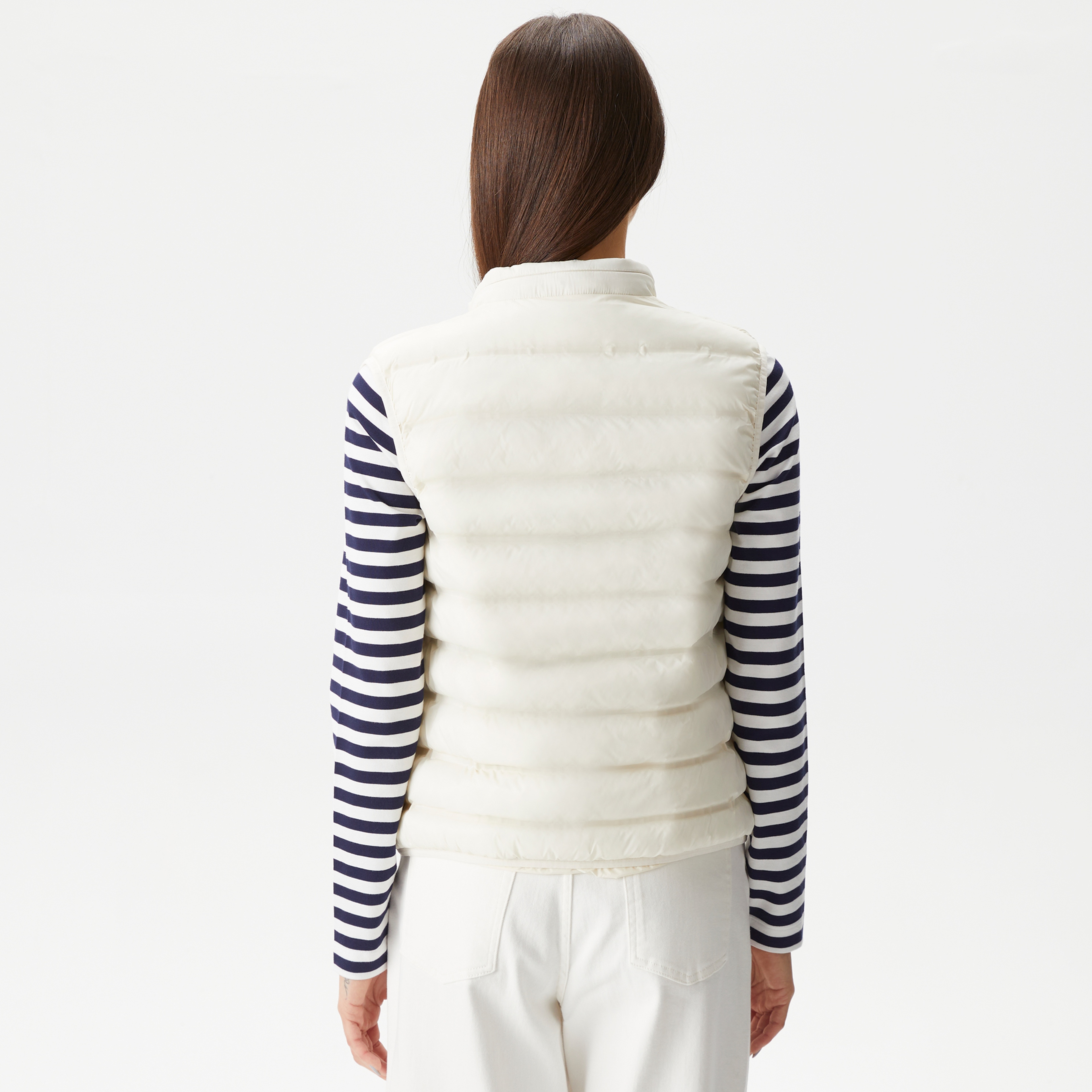 Kadın Dik Yaka Kapitone Beyaz Yelek