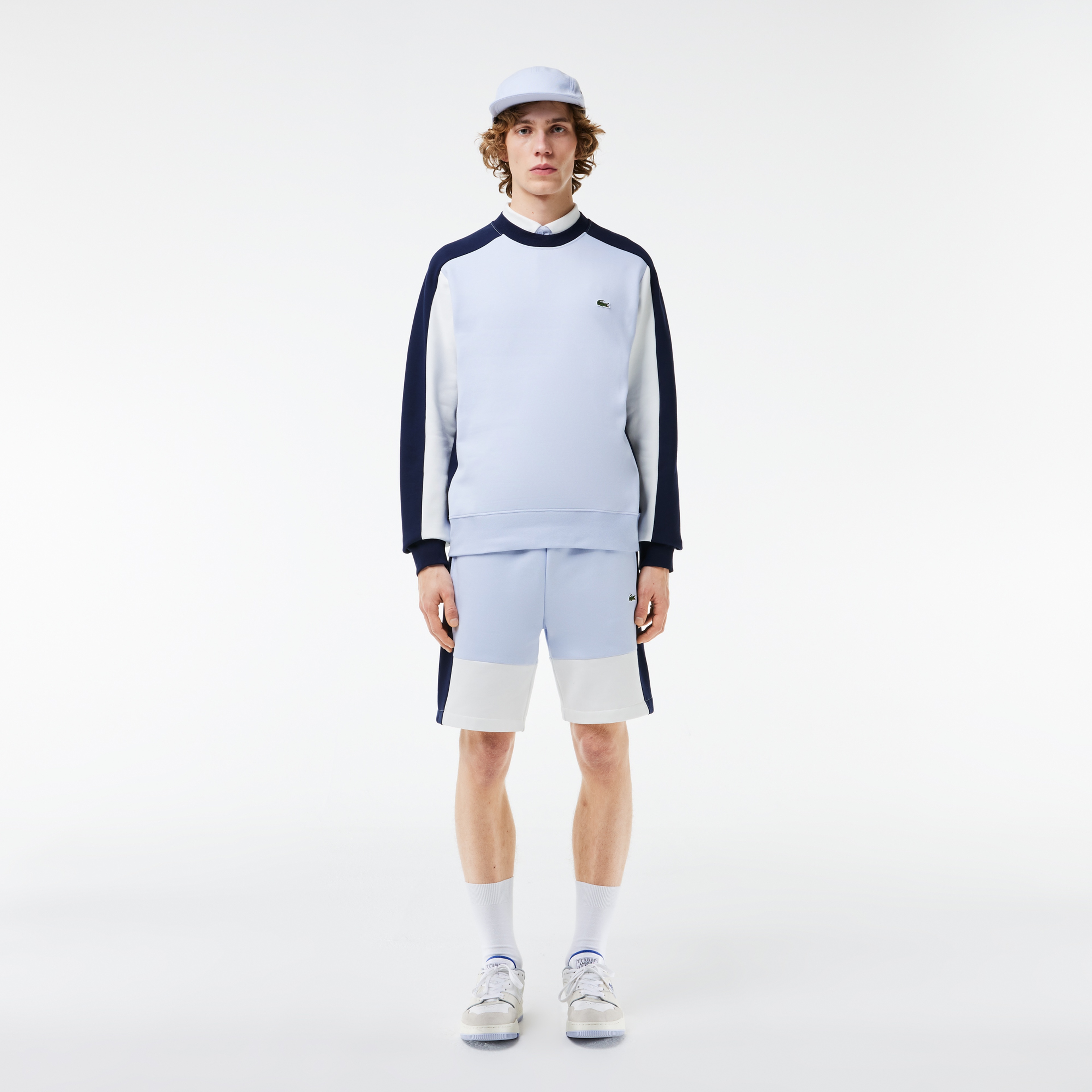 Erkek Classic Fit Bisiklet Yaka Renk Bloklu Mavi Sweatshirt