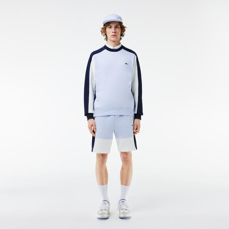 Erkek Classic Fit Bisiklet Yaka Renk Bloklu Mavi Sweatshirt