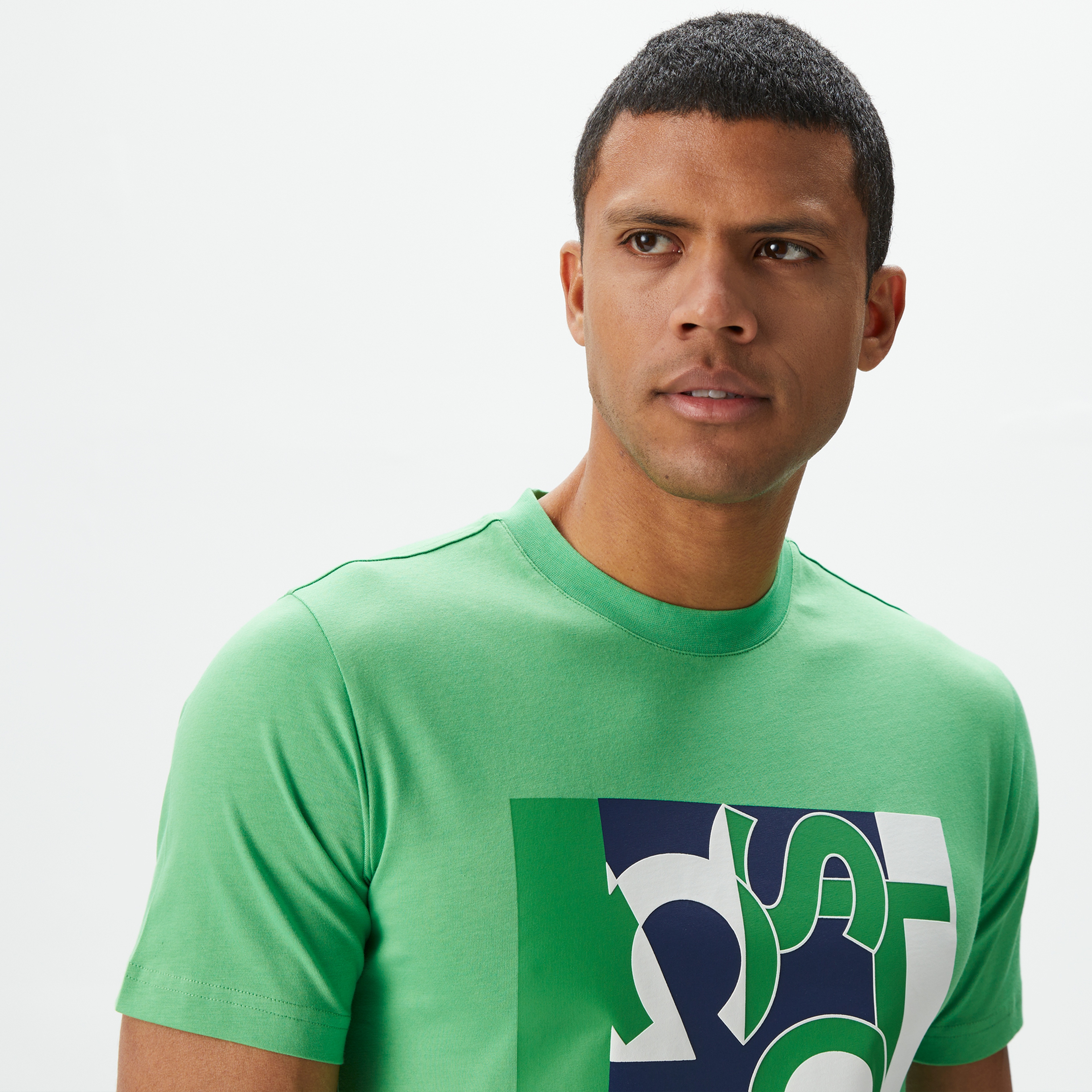 Erkek Slim Fit Bisiklet Yaka Baskılı Yeşil T-Shirt