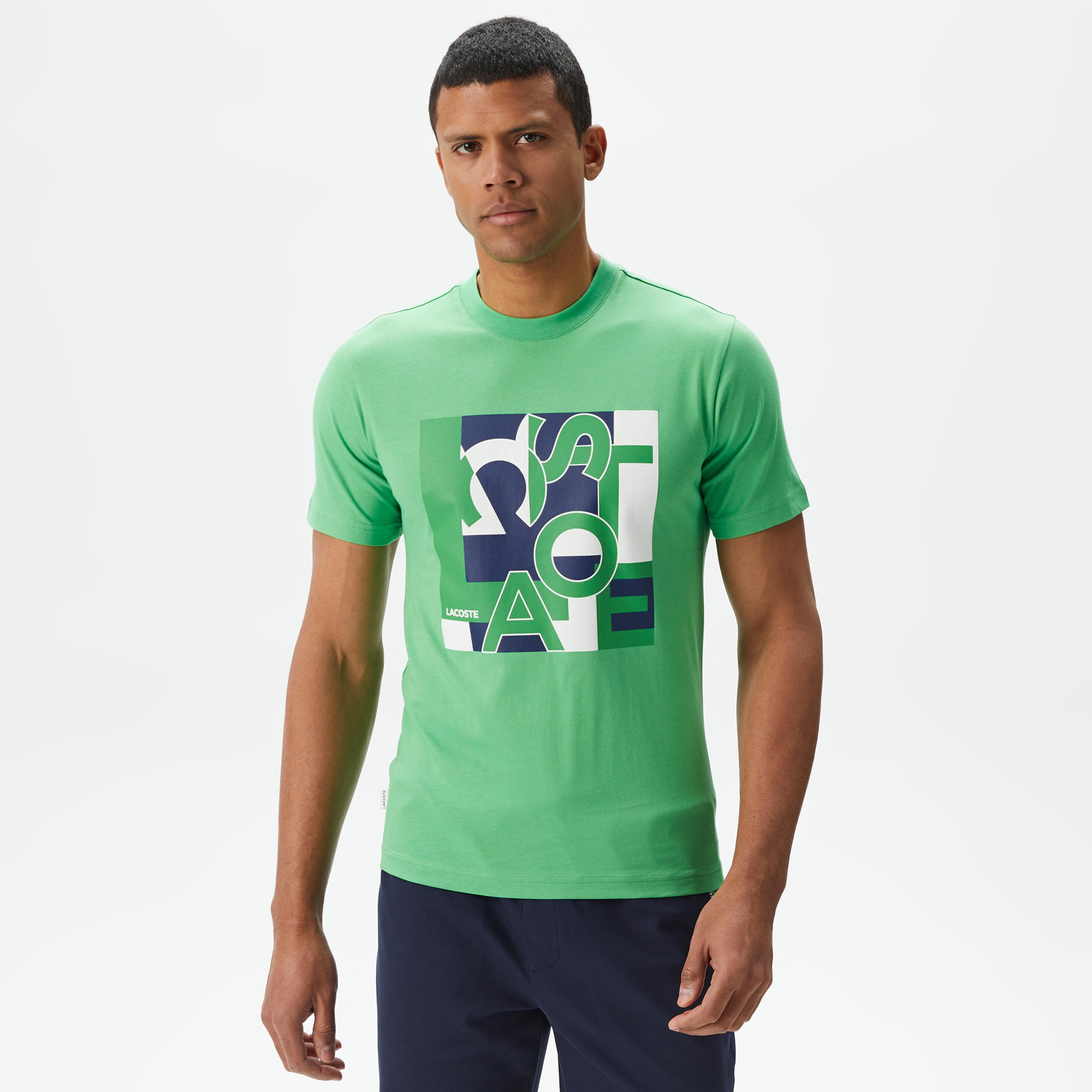 Erkek Slim Fit Bisiklet Yaka Baskılı Yeşil T-Shirt