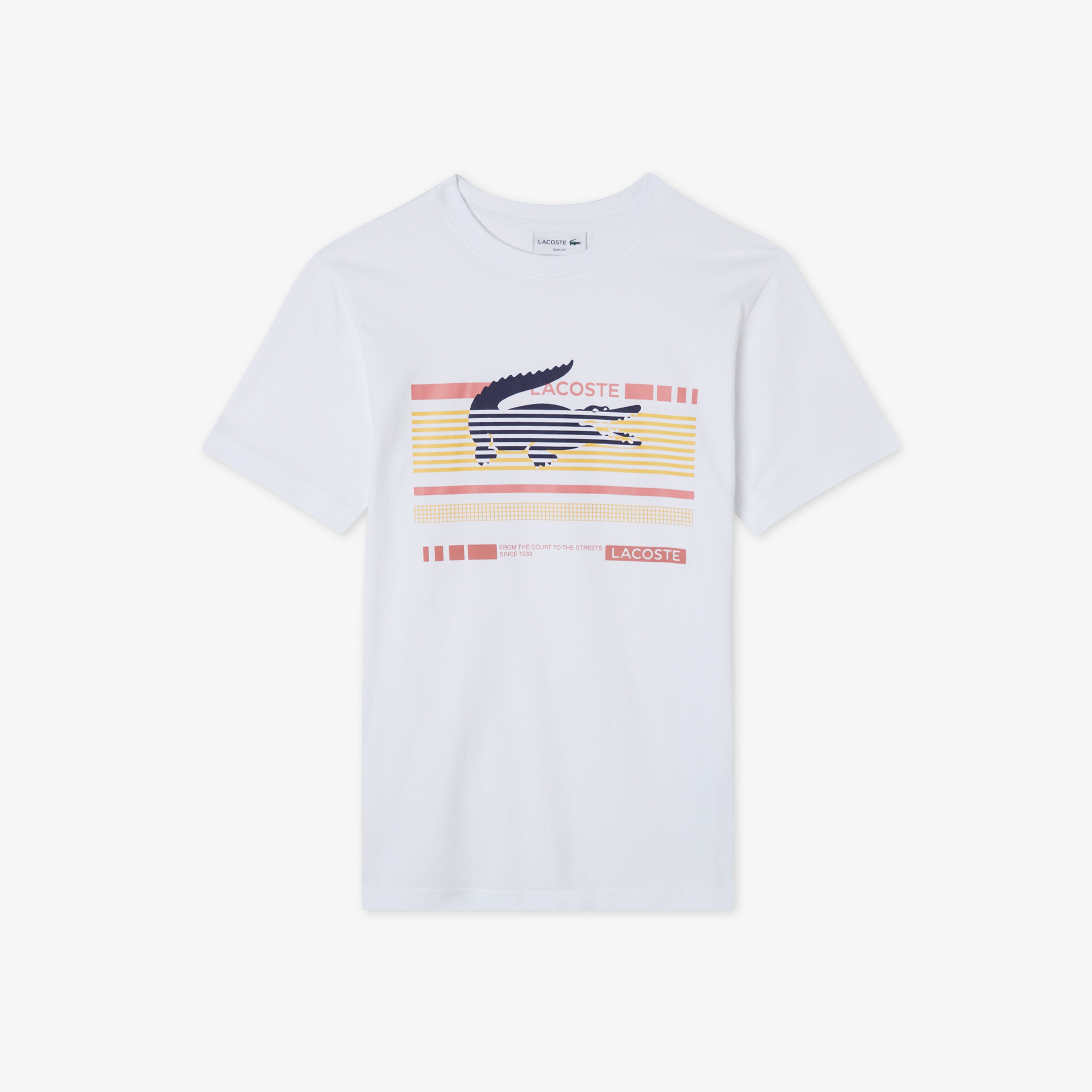 Erkek Slim Fit Bisiklet Yaka Baskılı Beyaz T-Shirt