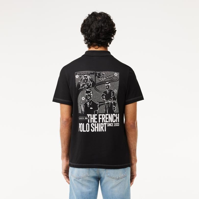 Erkek Regular Fit Baskılı Siyah Polo