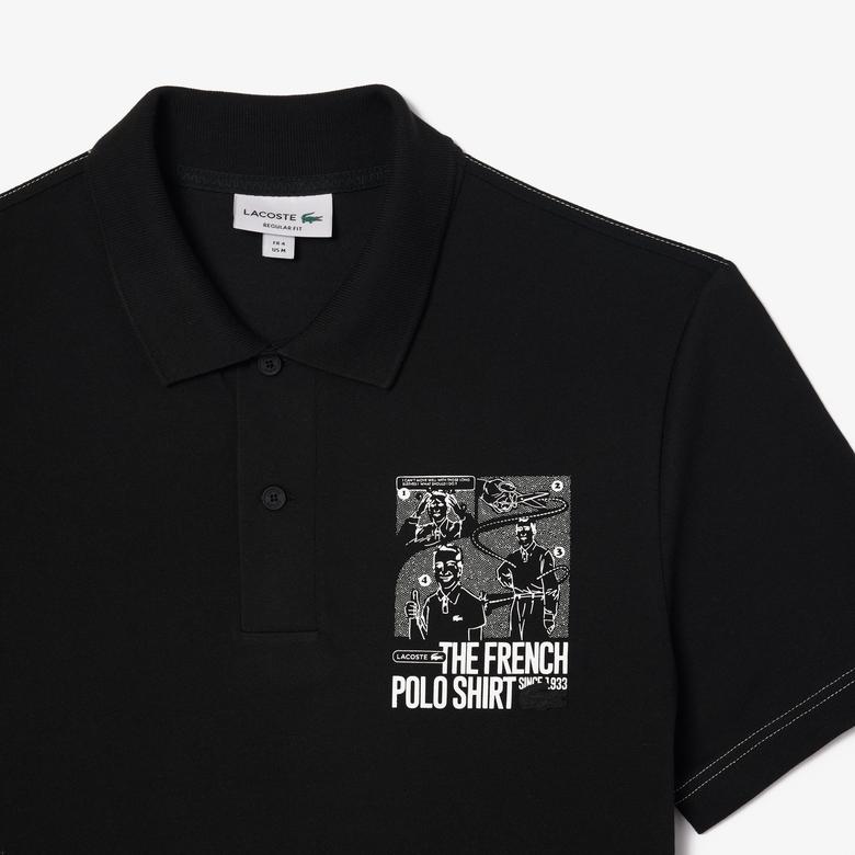 Erkek Regular Fit Baskılı Siyah Polo