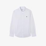 Erkek Slim Fit Düğmeli Yaka Beyaz Gömlek