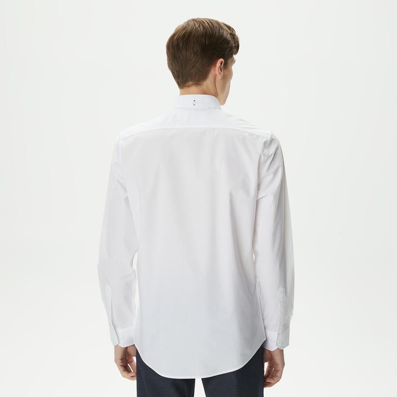 Erkek Slim Fit Düğmeli Yaka Beyaz Gömlek