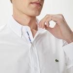 Erkek Slim Fit Düğmeli Yaka Beyaz Gömlek