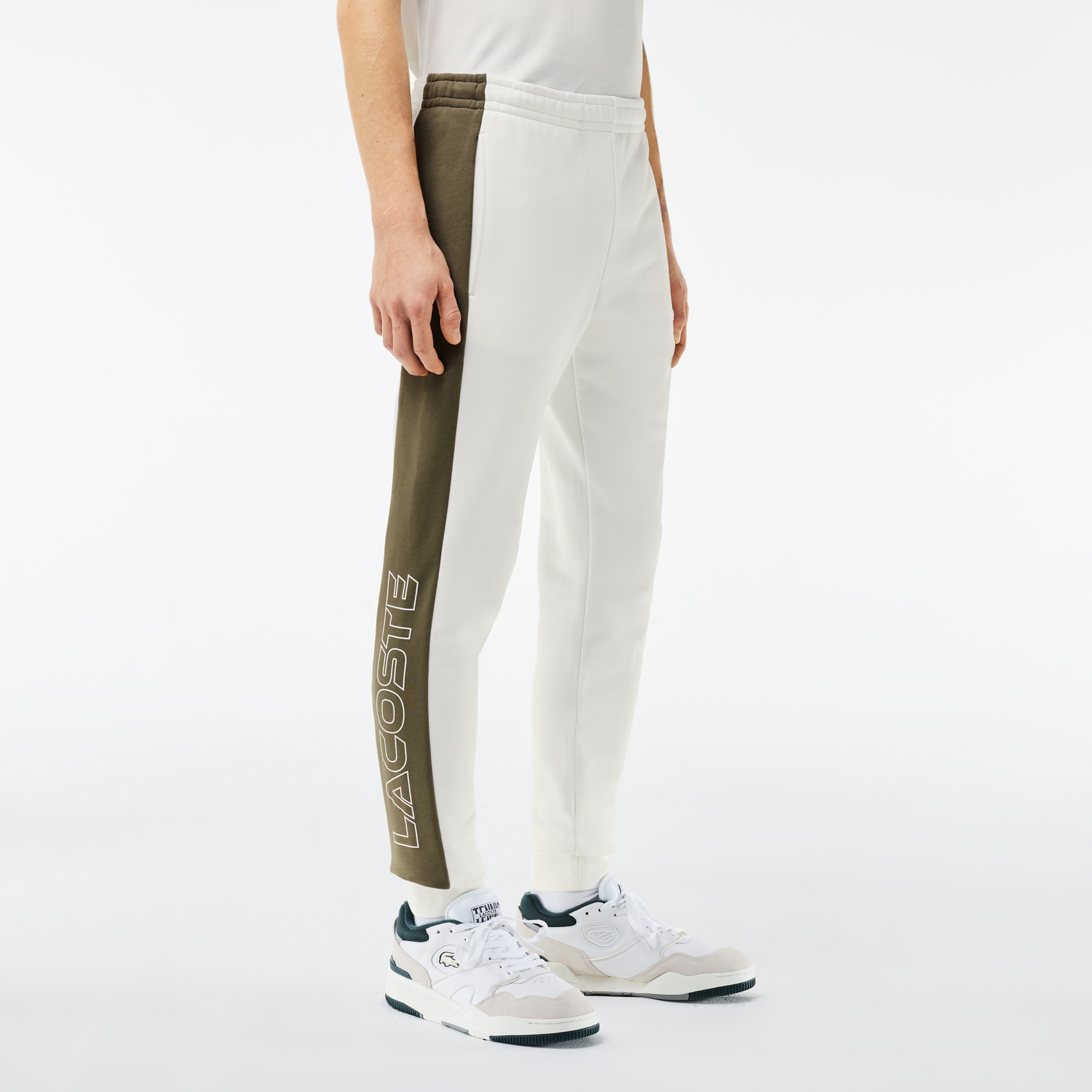 Erkek Tapered Fit Renk Bloklu Krem Eşofman Altı