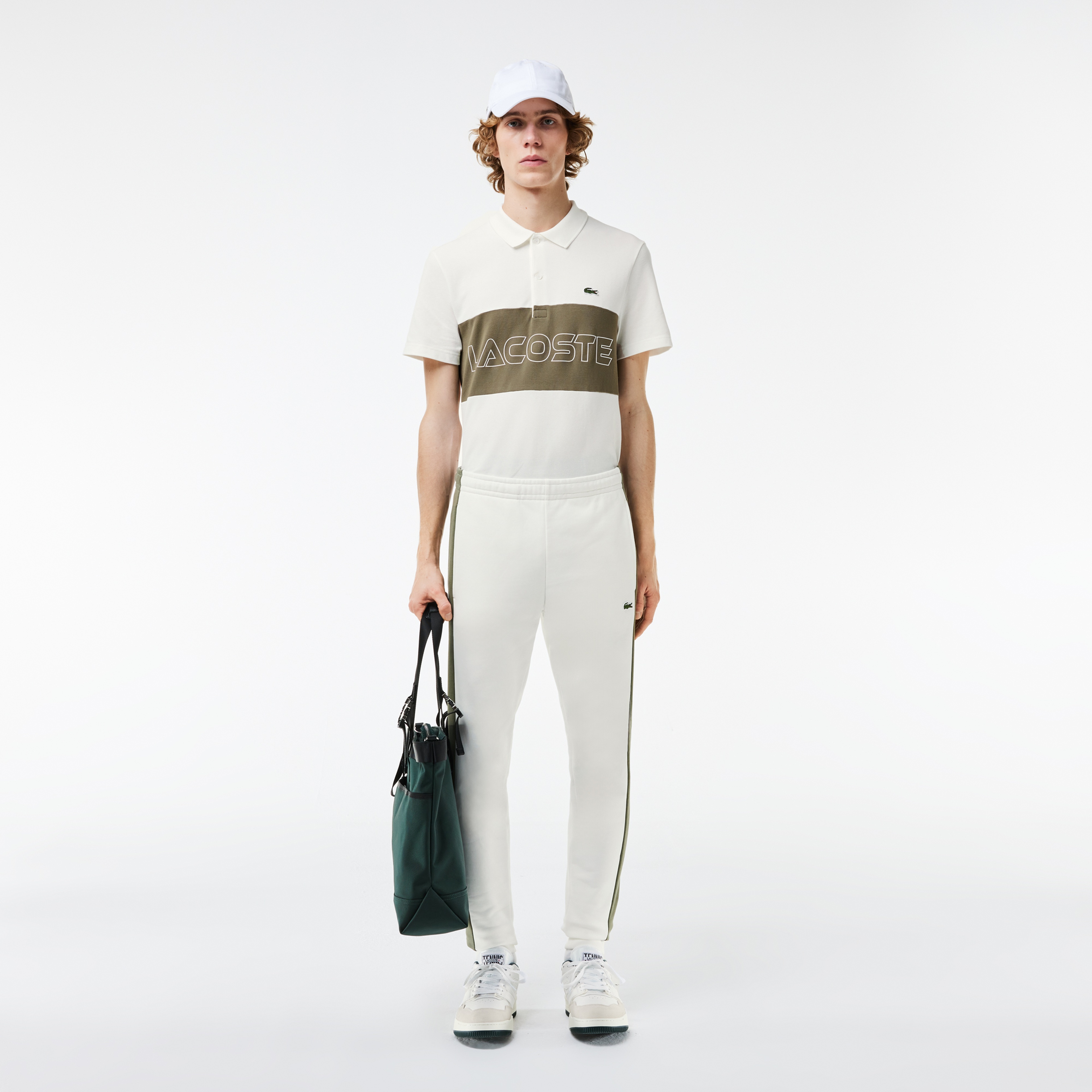 Erkek Tapered Fit Renk Bloklu Krem Eşofman Altı