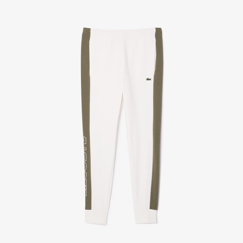 Erkek Tapered Fit Renk Bloklu Krem Eşofman Altı